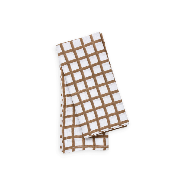 Clay Gridline – Hand Block Printed Linen Napkin (Set of 2) (18