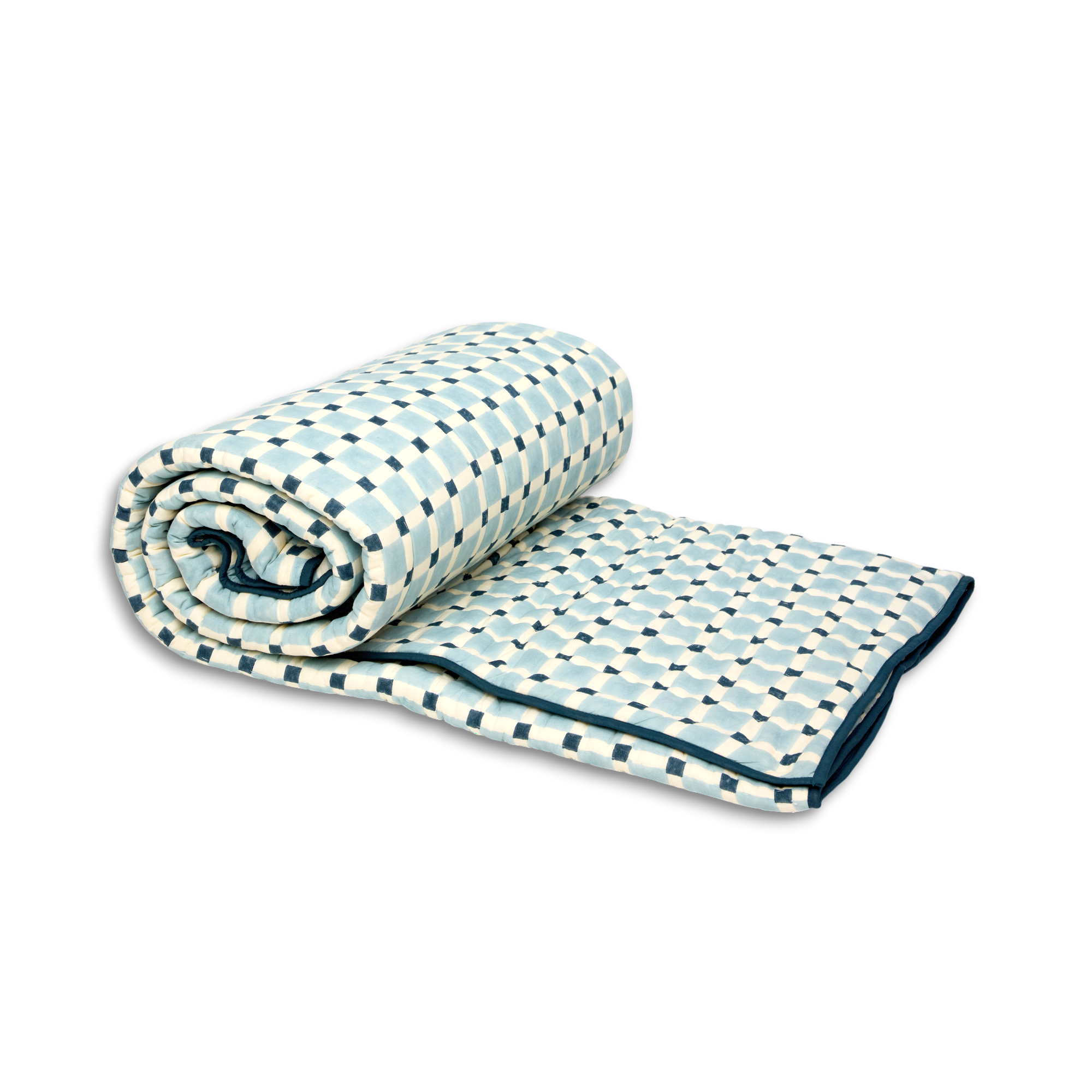 Nila Grid - Hand Block Printed Cotton Quilt (90" x 108")