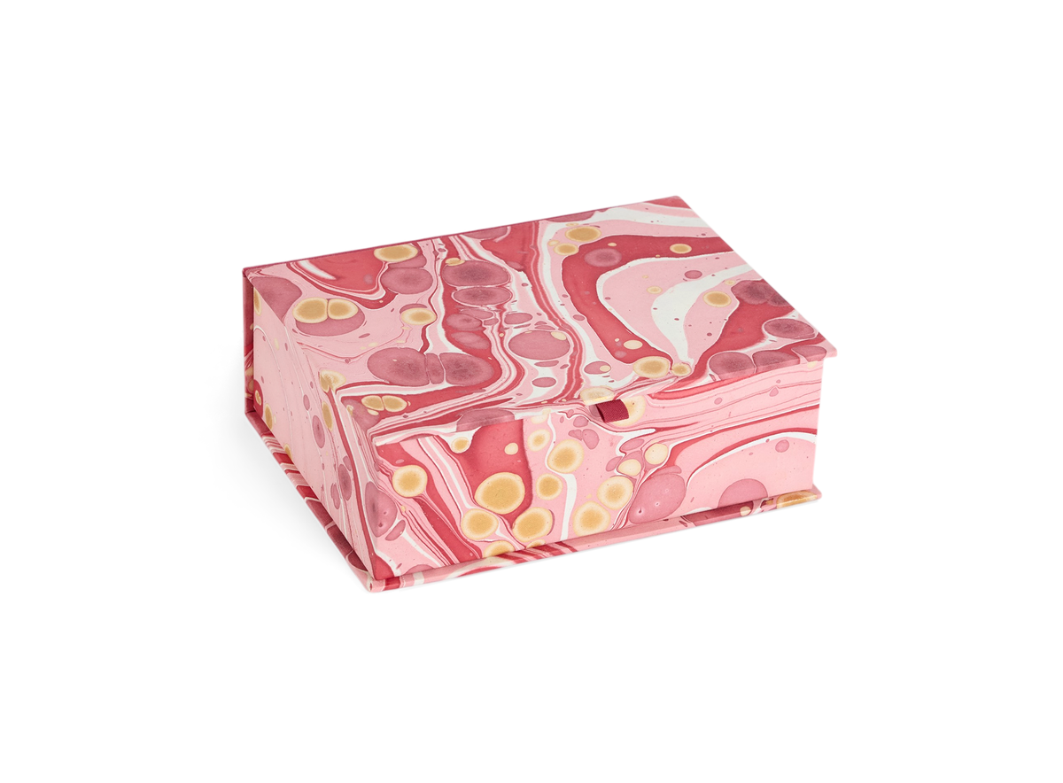 Garnet Red Pebble – Hand Marbled Keepsake Box (9.5" x 7" x 3.5" | 100% Recycled Cotton Paper)