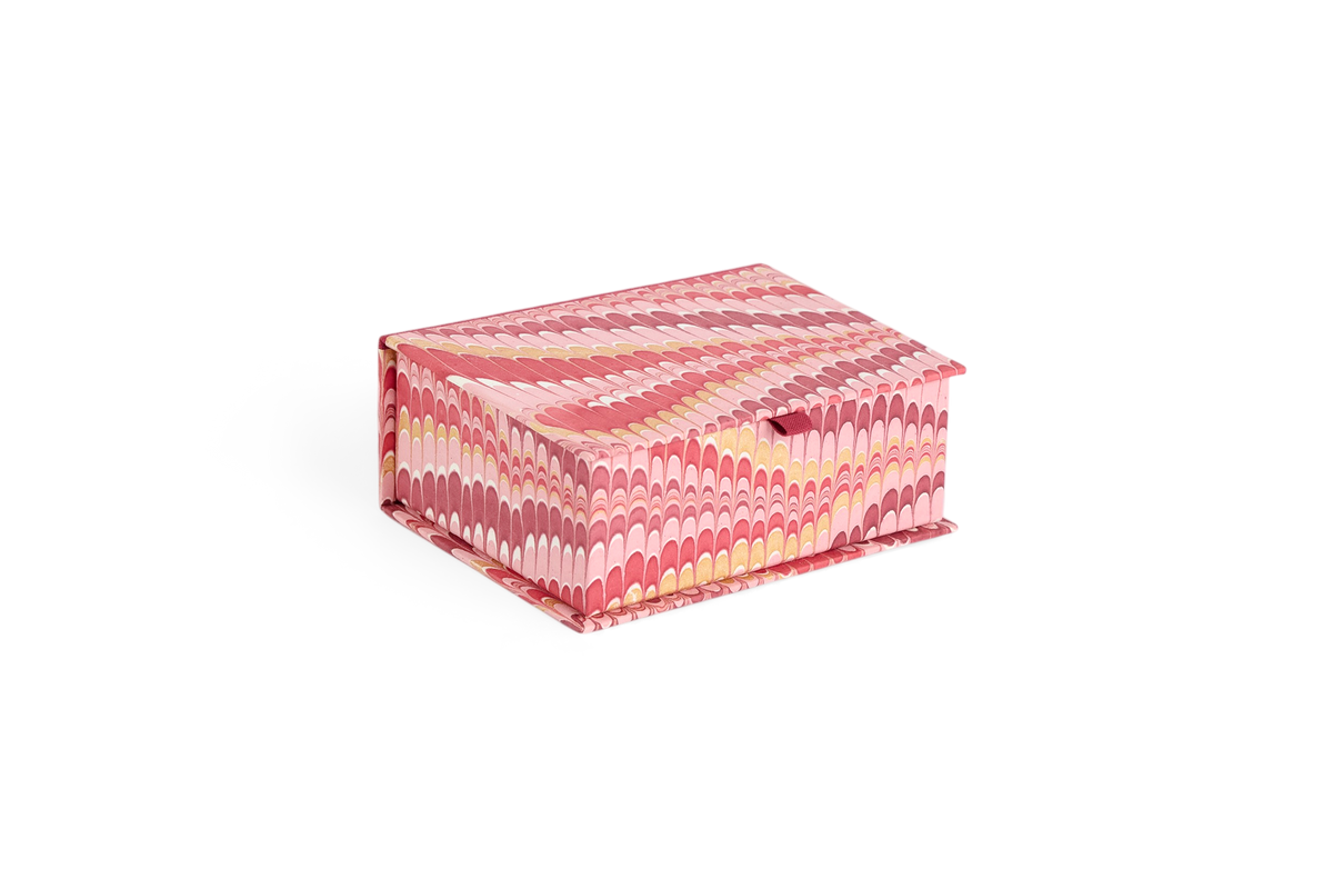 Garnet Red Mountain – Hand Marbled Keepsake Box (6.75” x 5” x 2.75” | 100% Recycled Cotton Paper)