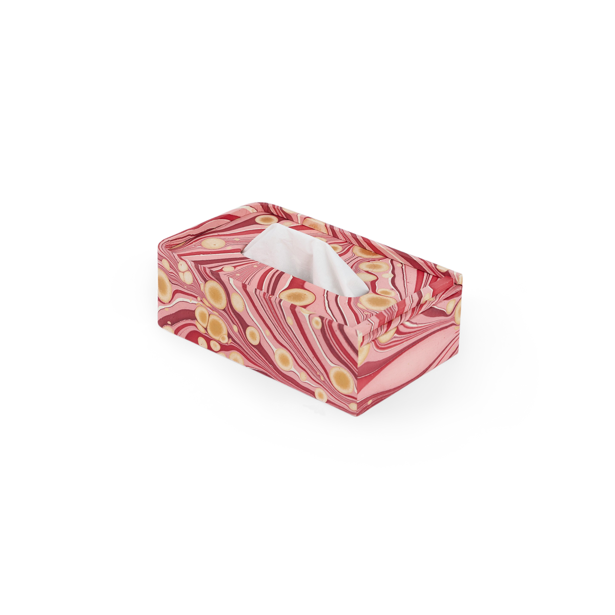Garnet Red Fire Whirl – Hand Marbled Tissue Box Cover (5.25” W x 8.5” L x 2.75” H)