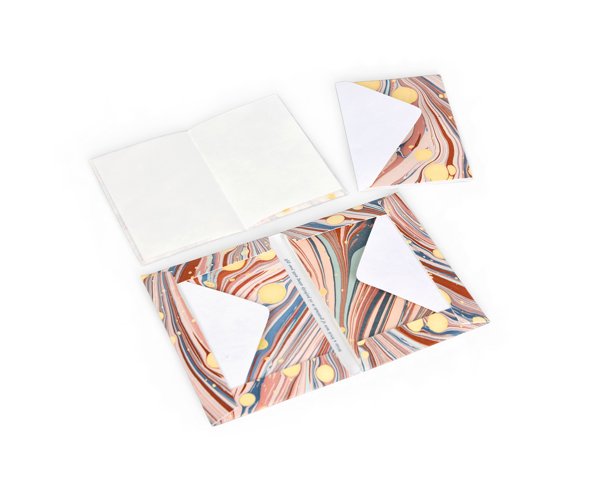 Sunset Swirl  – Hand Marbled Greeting Card Folder Set  (6” x 4” | 100% Recycled Cotton Paper)