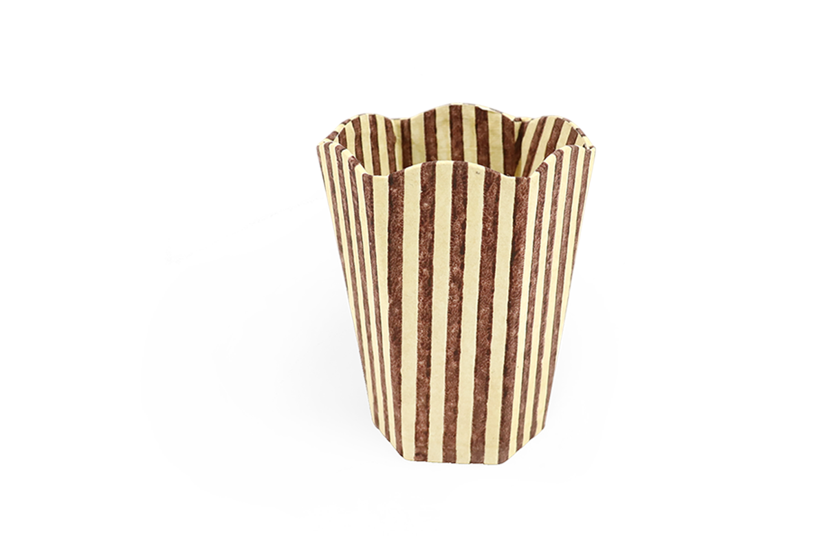 Desert Stripe – Hand Block Printed Scalloped Pen Pot  (3.25" W x 3.25" D x 4.5" H )