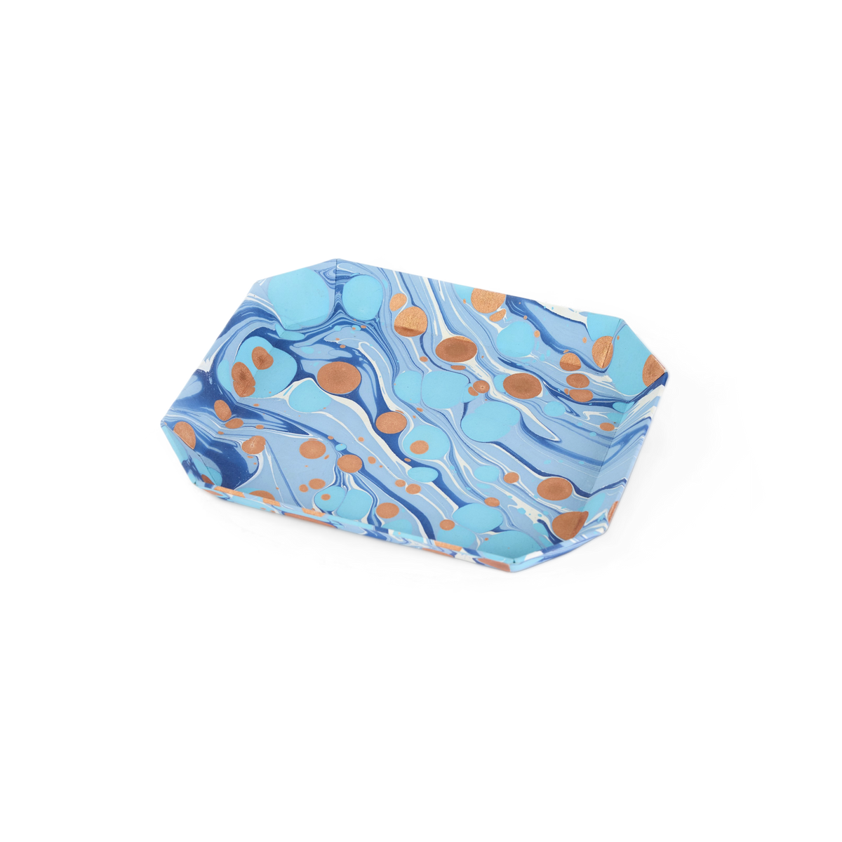 Harbor Blue Pebble – Hand Marbled Octagon Tray Set (Set of 2) (Large: 9" x 11" x 1.5")