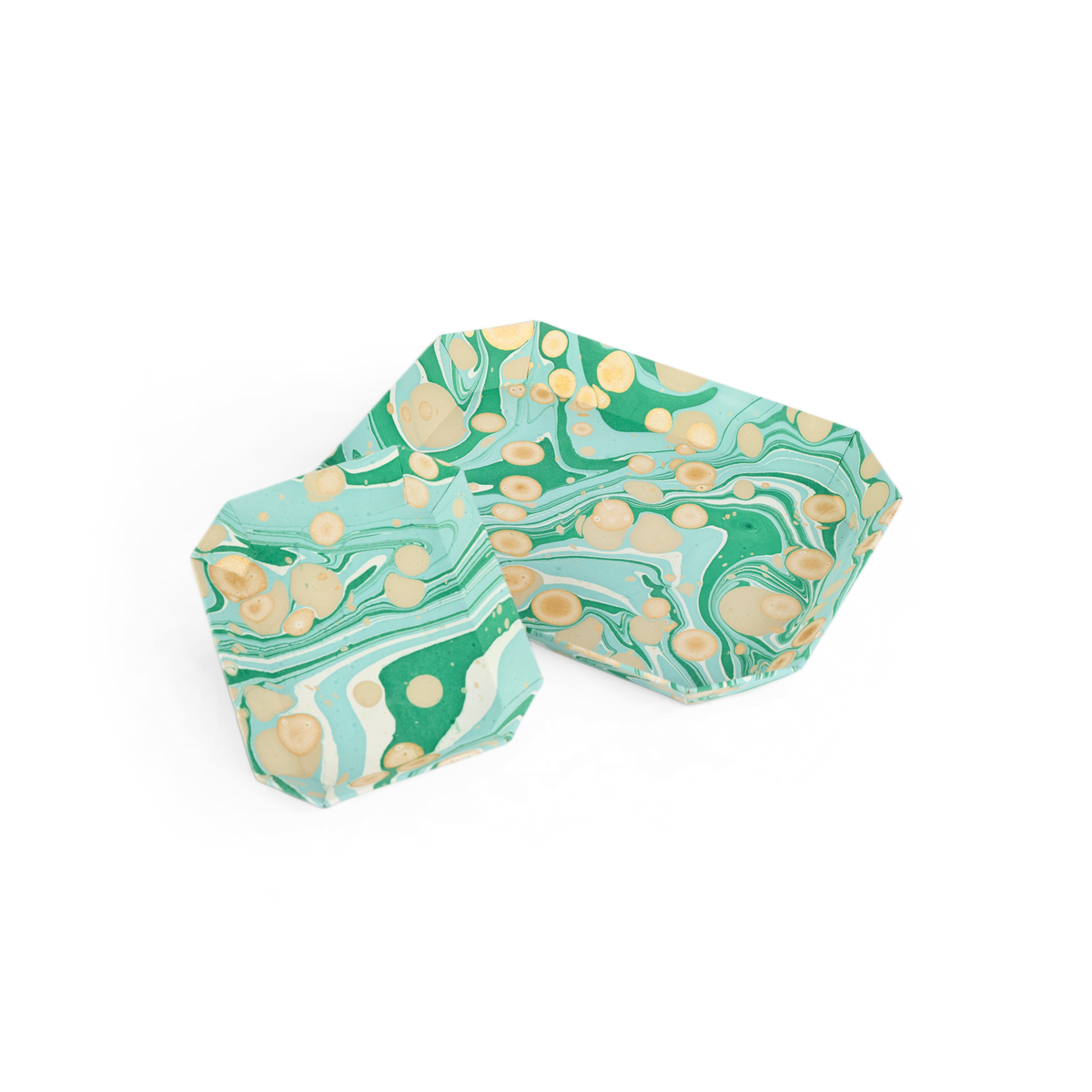 Celadon Green Pebble – Hand Marbled Octagon Tray Set (Set of 2) (Large: 9" x 11" x 1.5")