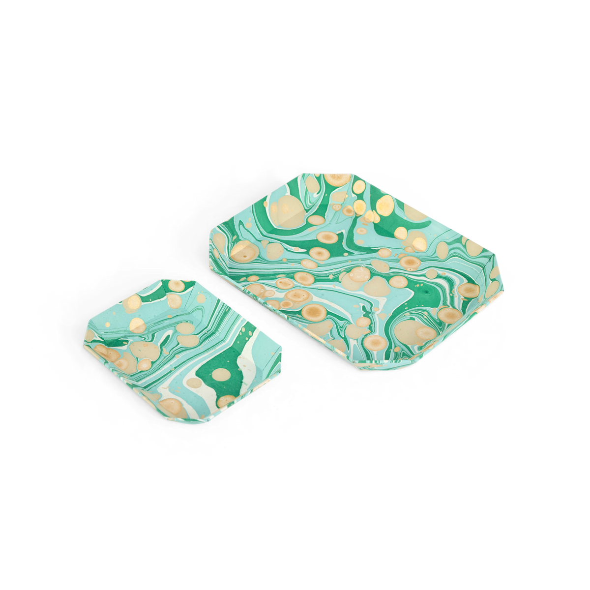 Celadon Green Pebble – Hand Marbled Octagon Tray Set (Set of 2) (Large: 9" x 11" x 1.5")