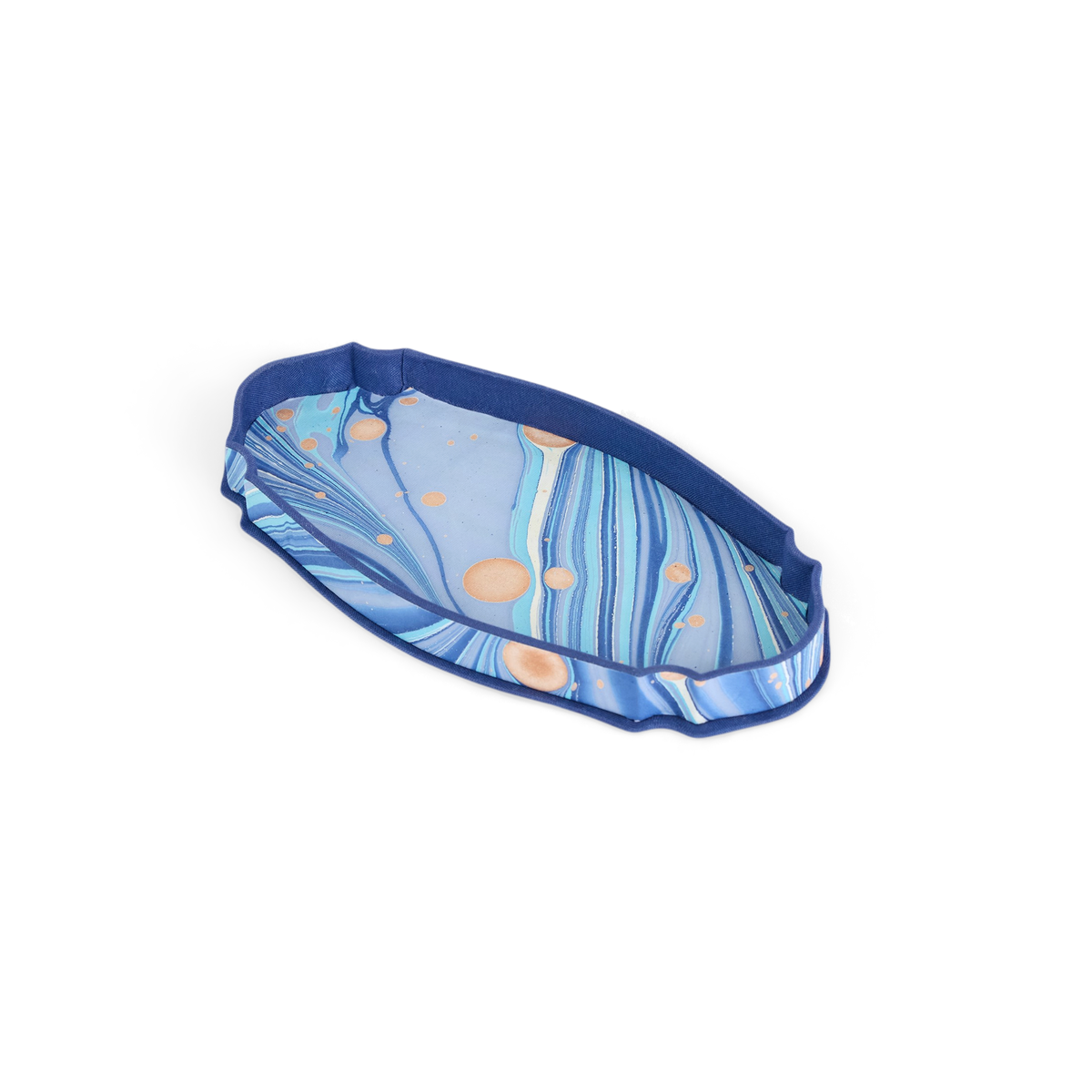 Harbor Blue Fire Whirl – Hand Marbled Victorian Desk Tray (9.25" x 4.75" x 1")