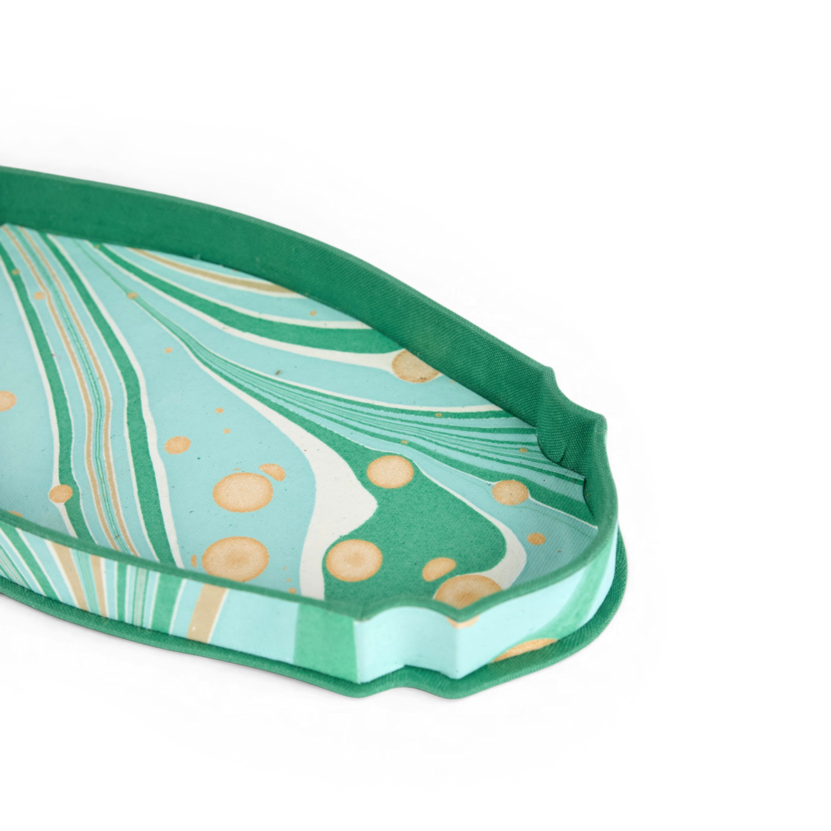 Celadon Green Fire Whirl – Hand Marbled Victorian Desk Tray (9.25" x 4.75" x 1")