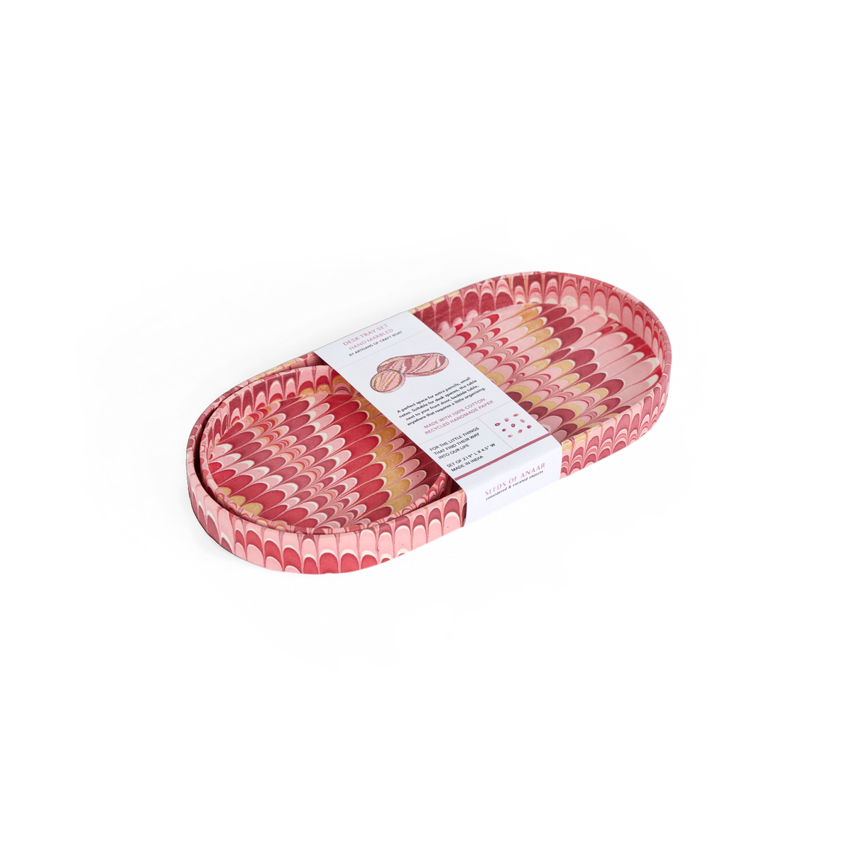 Garnet Red Mountain  – Hand Marbled Tray Set (Set of 2) (Large: 4.5" x 9" x 1") (Small: 4" x 4" x 0.6")