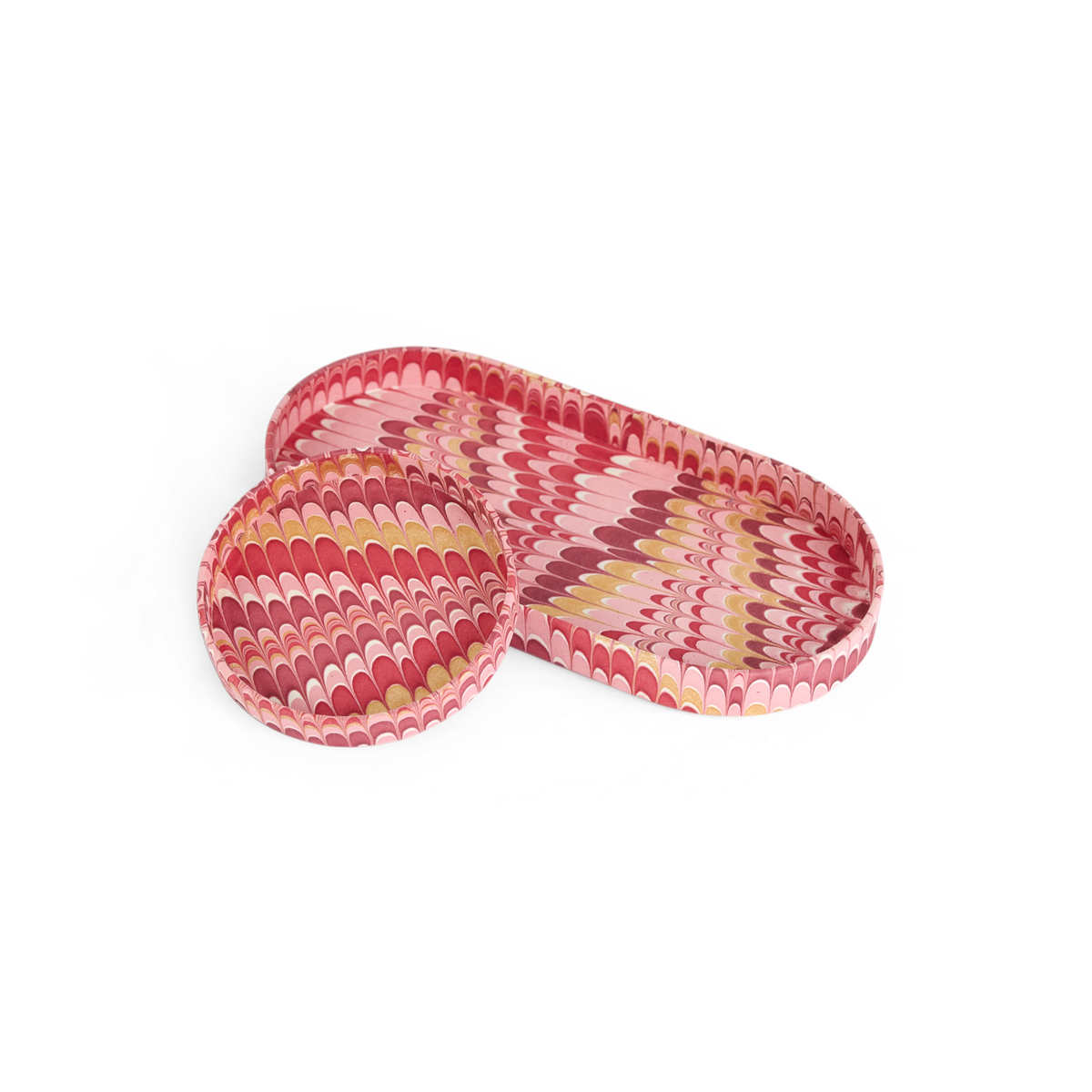 Garnet Red Mountain  – Hand Marbled Tray Set (Set of 2) (Large: 4.5" x 9" x 1") (Small: 4" x 4" x 0.6")
