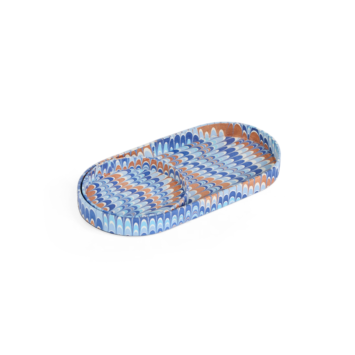 Harbor Blue Mountain  – Hand Marbled Tray Set (Set of 2) (Large: 4.5" x 9" x 1") (Small: 4" x 4" x 0.6")