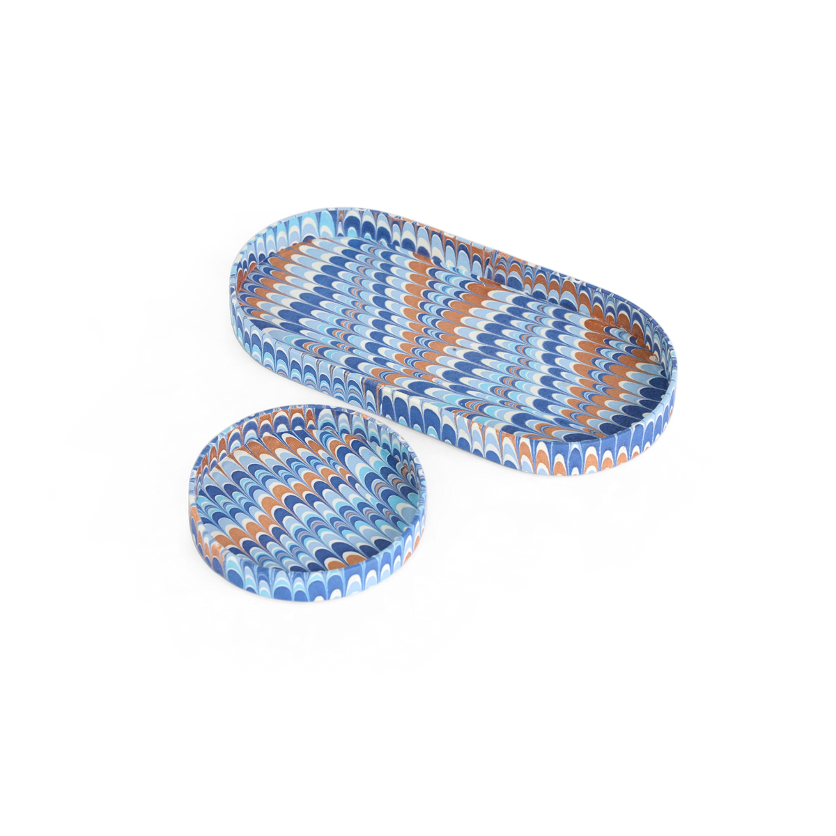 Harbor Blue Mountain  – Hand Marbled Tray Set (Set of 2) (Large: 4.5" x 9" x 1") (Small: 4" x 4" x 0.6")