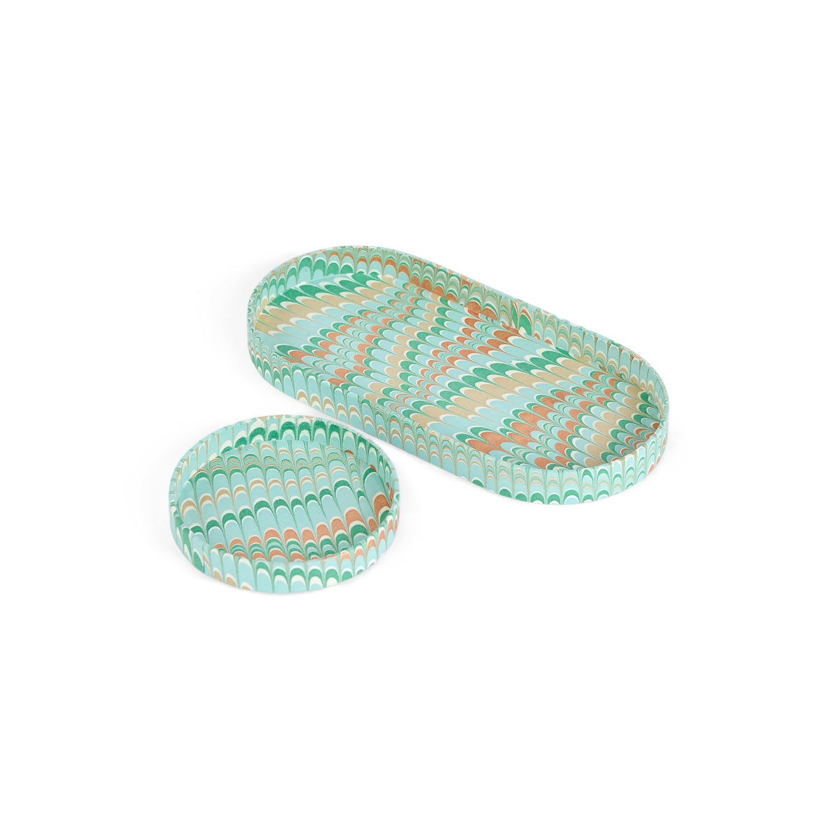 Celadon Green Mountain  – Hand Marbled Tray Set (Set of 2) (Large: 4.5" x 9" x 1") (Small: 4" x 4" x 0.6")