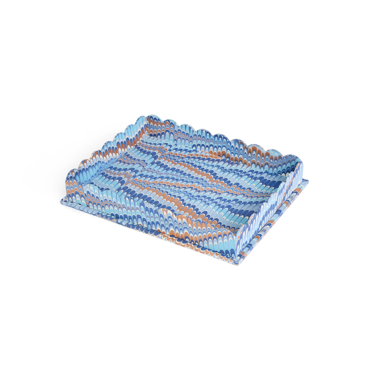Harbor Blue Mountain – Hand Marbled Tray Set (Set of 2) (Large: 12" x 9.5" x 1.5") ( Small: 5.5" X 6.75" X 1.5")