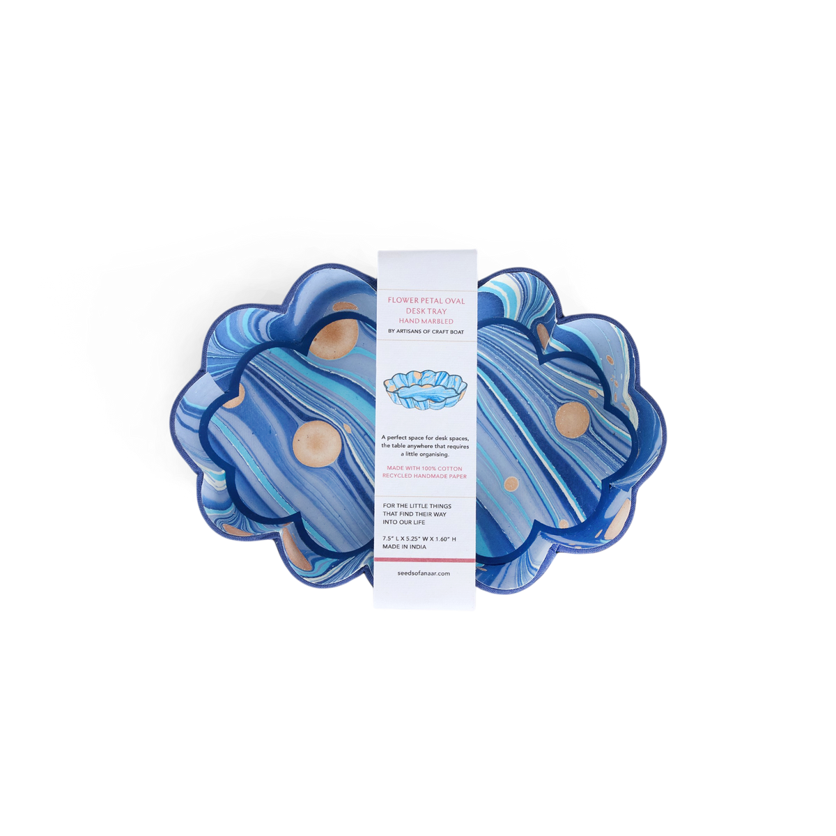 Harbor Blue Fire Whirl – Hand Marbled Scalloped Tray  (7.5" x 5.25" x 1.6")