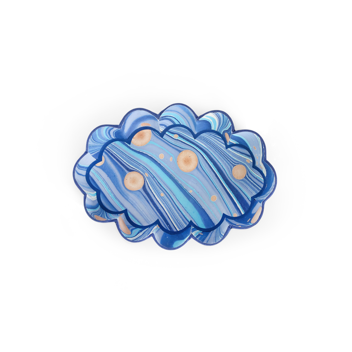 Harbor Blue Fire Whirl – Hand Marbled Scalloped Tray  (7.5" x 5.25" x 1.6")