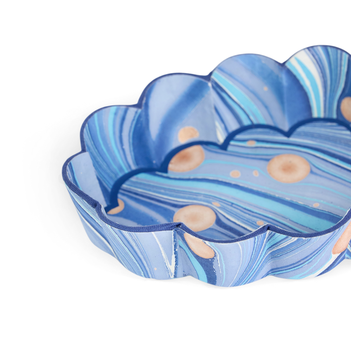 Harbor Blue Fire Whirl – Hand Marbled Scalloped Tray  (7.5" x 5.25" x 1.6")