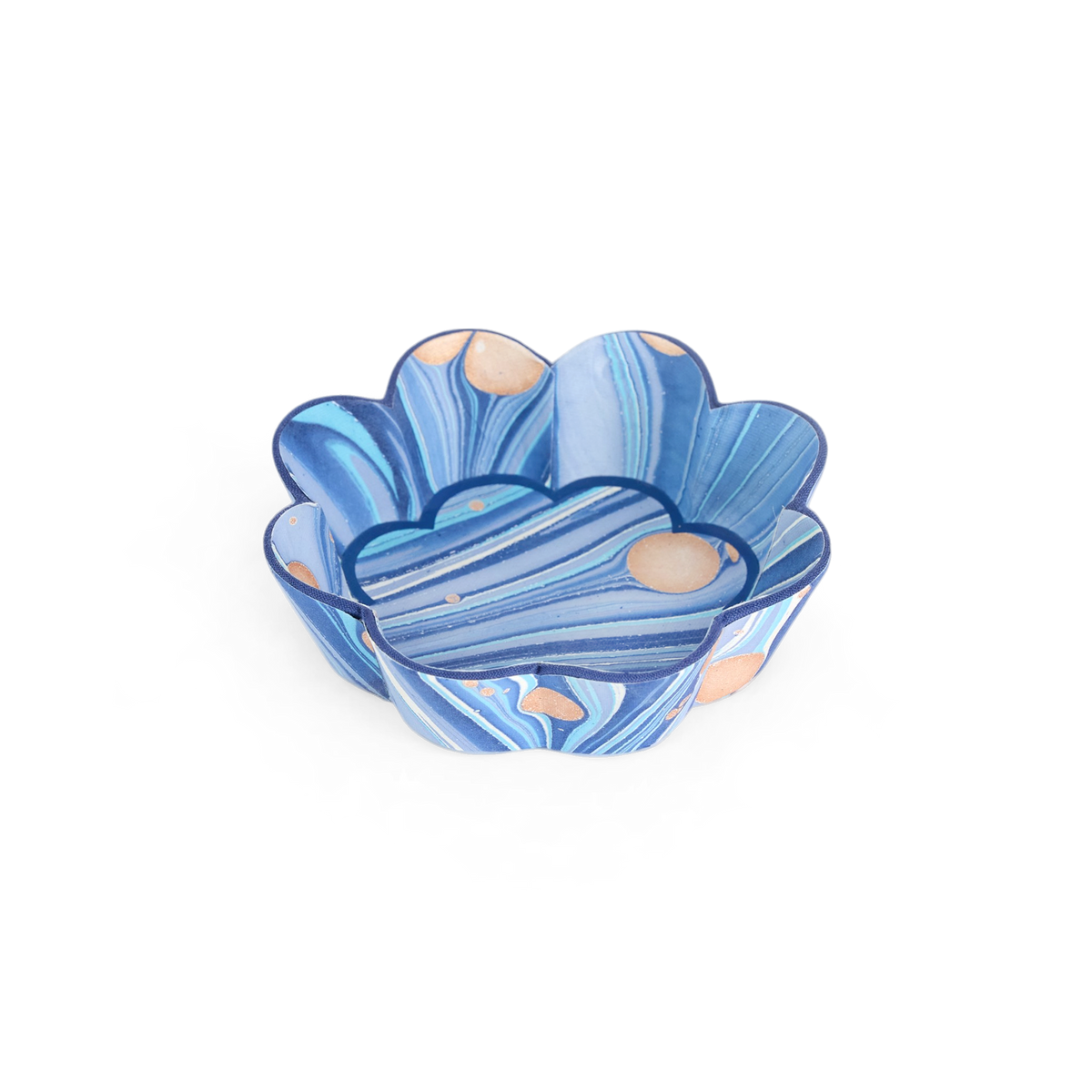 Harbor Blue Fire Whirl – Hand Marbled Scalloped Bowl Tray  (5.5" x 5.5" x 1.5")