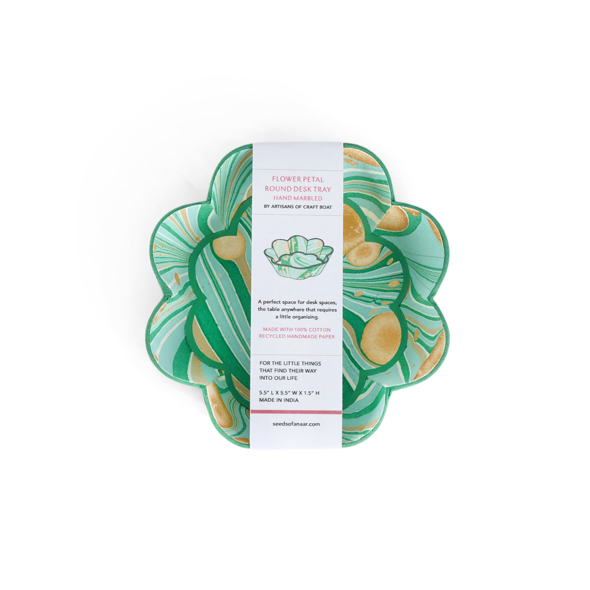 Celadon Green Fire Whirl – Hand Marbled Scalloped Bowl Tray  (5.5" x 5.5" x 1.5")
