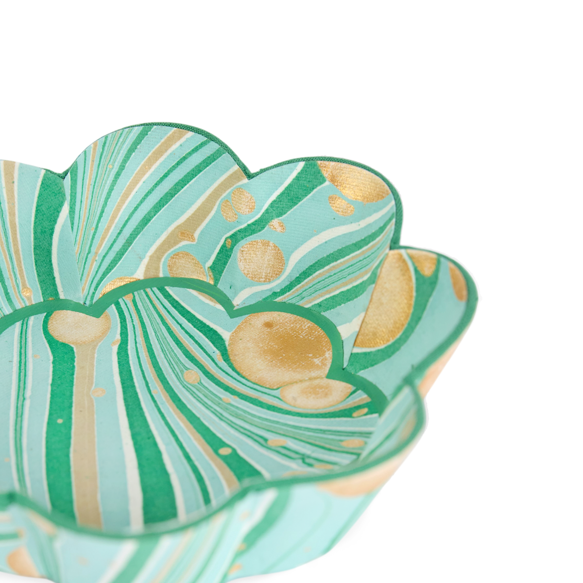 Celadon Green Fire Whirl – Hand Marbled Scalloped Bowl Tray  (5.5" x 5.5" x 1.5")