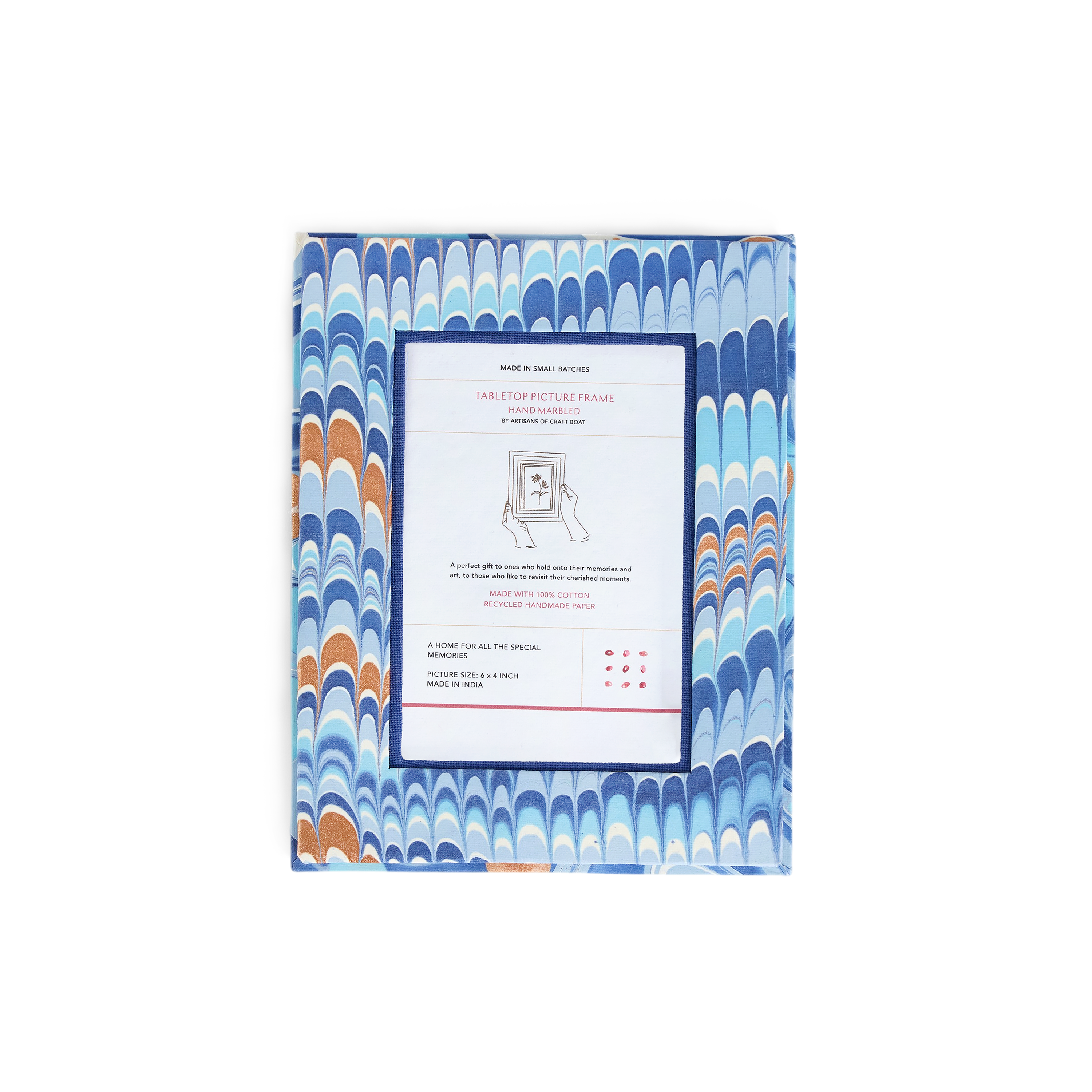 Harbor Blue Mountain – Hand Marbled Tabletop Picture Frame (7.25" x 5.75", fits 6" x 4" photo)