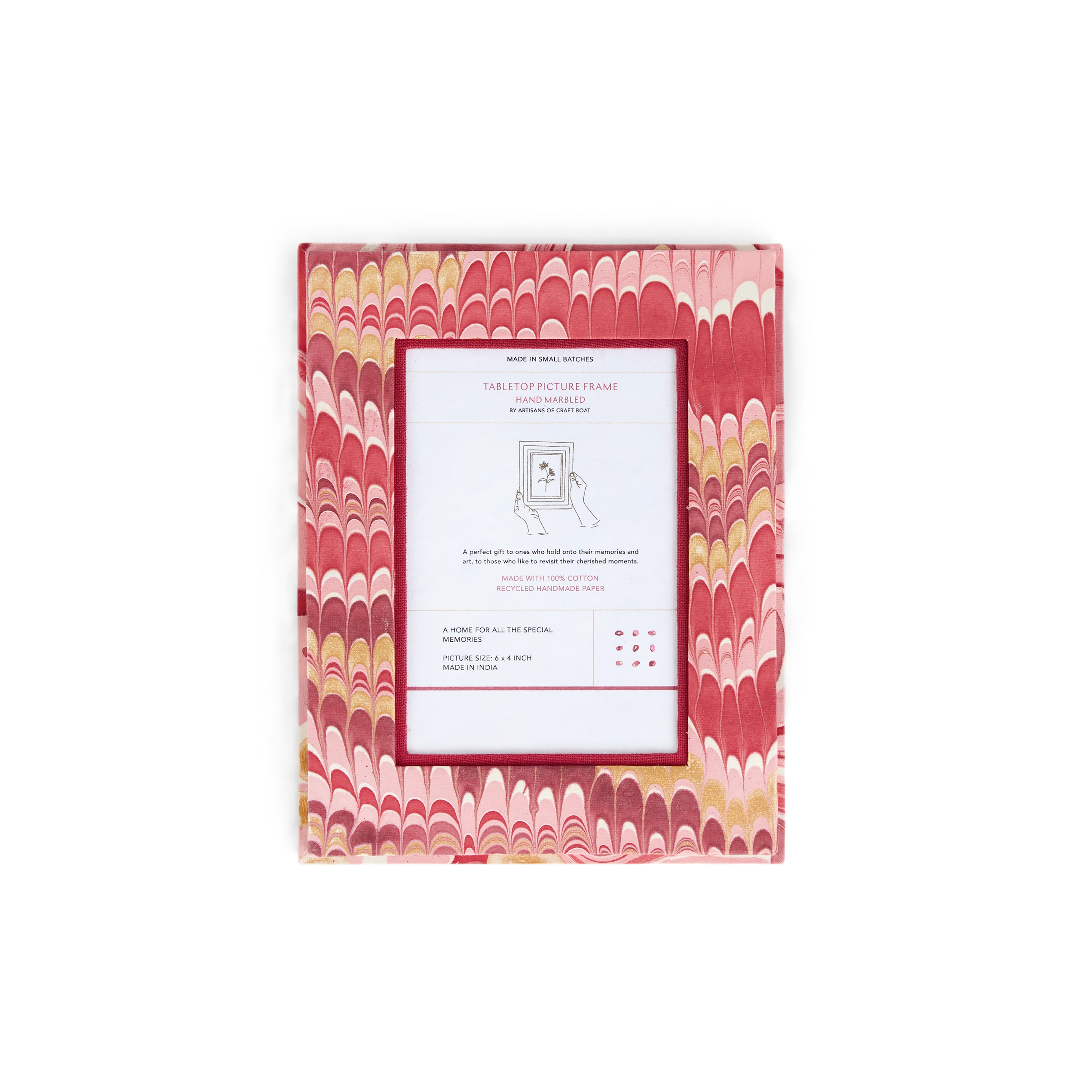Garnet Red Mountain – Hand Marbled Tabletop Picture Frame (7.25" x 5.75", fits 6" x 4" photo)
