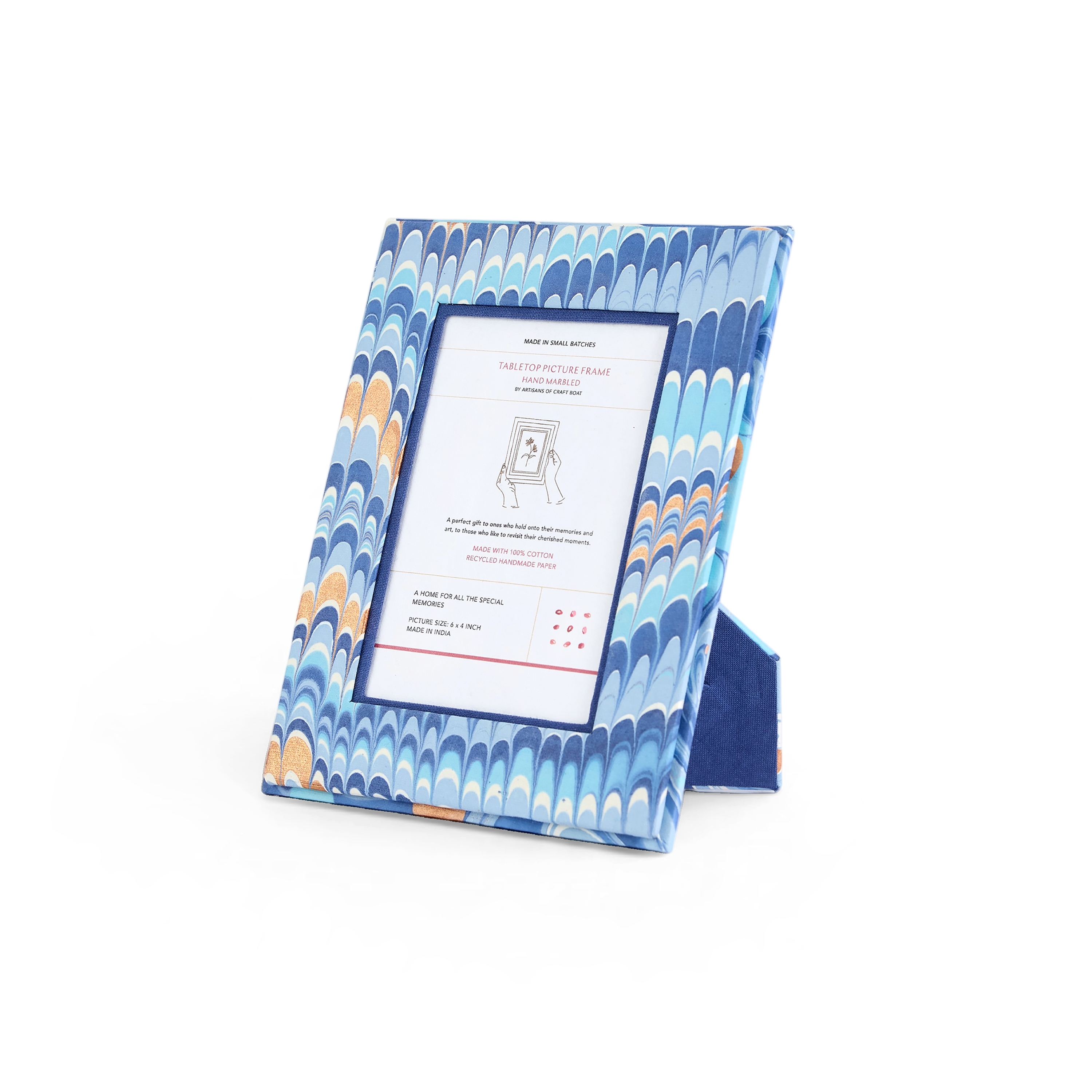 Harbor Blue Mountain – Hand Marbled Tabletop Picture Frame (7.25" x 5.75", fits 6" x 4" photo)