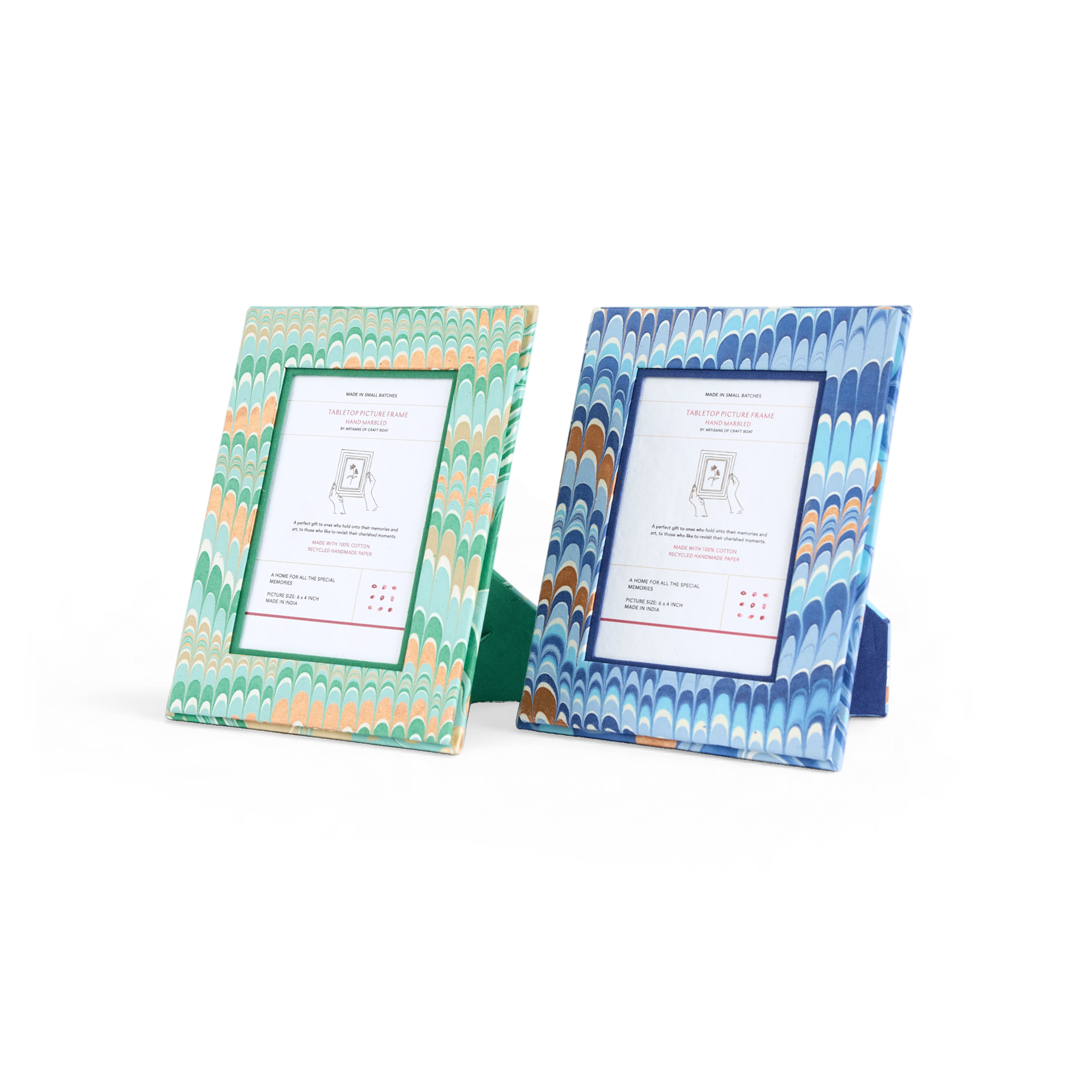 Celadon Green Mountain  – Hand Marbled Tabletop Picture Frame (7.25" x 5.75", fits 6" x 4" photo)