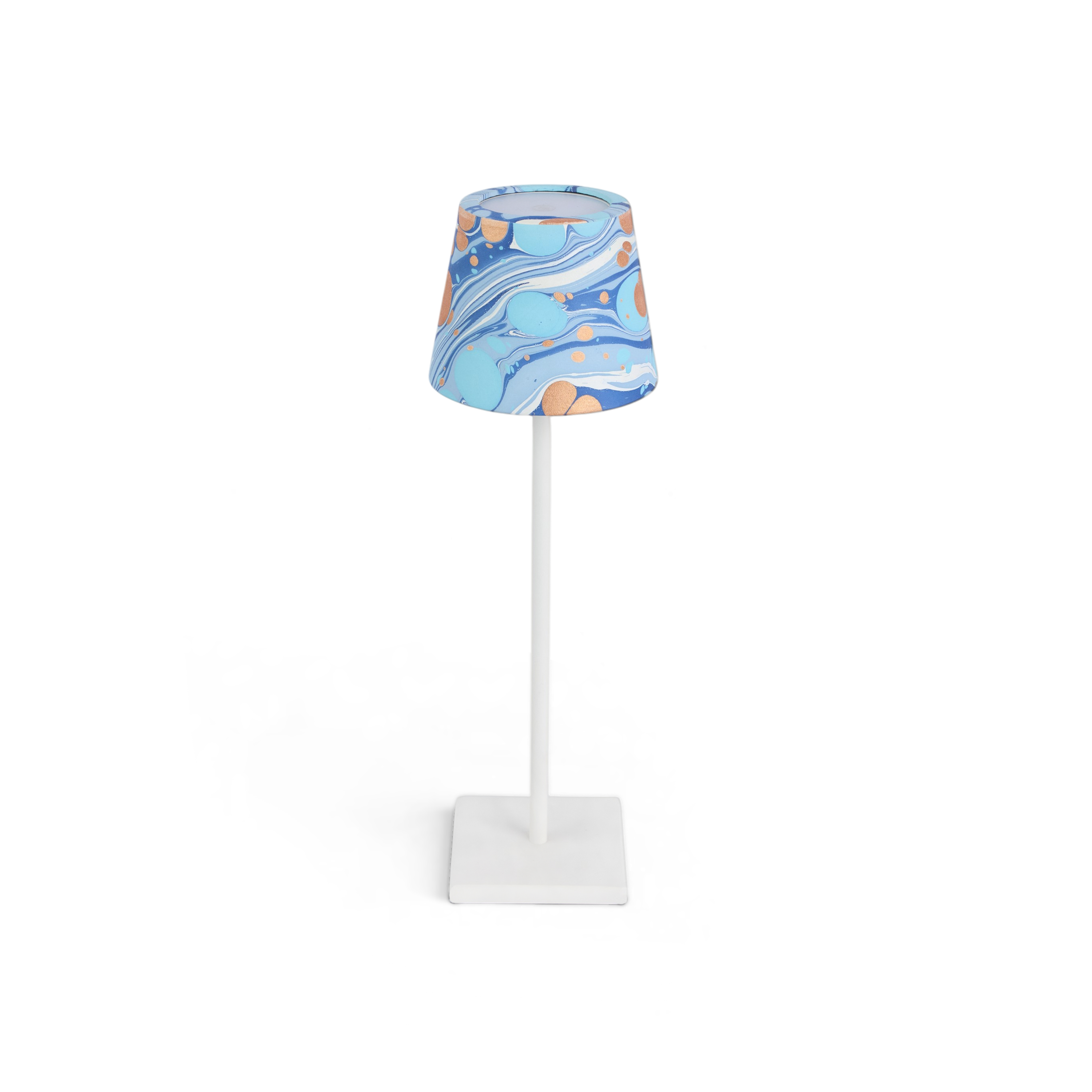 Harbor Blue Fire Whirl – Hand Marbled Lampshade Cover (3.75" H x 4.5" W x 3.5" Ø | 100% Recycled Cotton Handmade Paper)