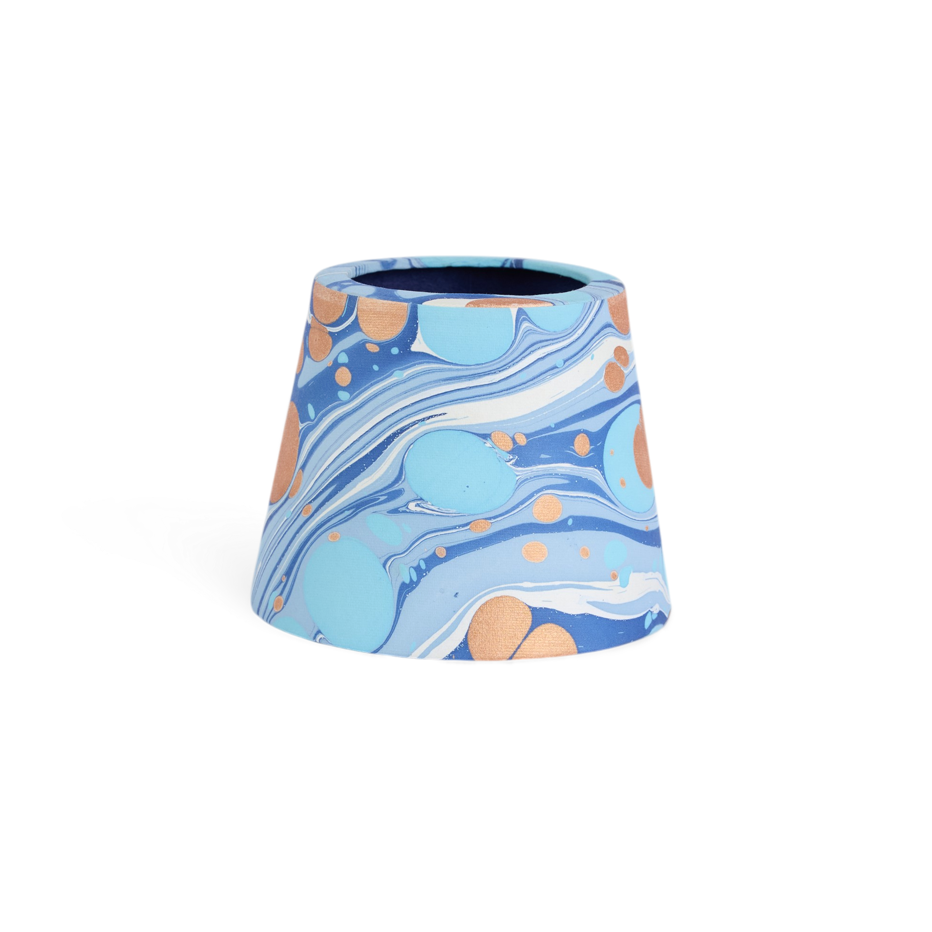 Harbor Blue Fire Whirl – Hand Marbled Lampshade Cover (3.75" H x 4.5" W x 3.5" Ø | 100% Recycled Cotton Handmade Paper)