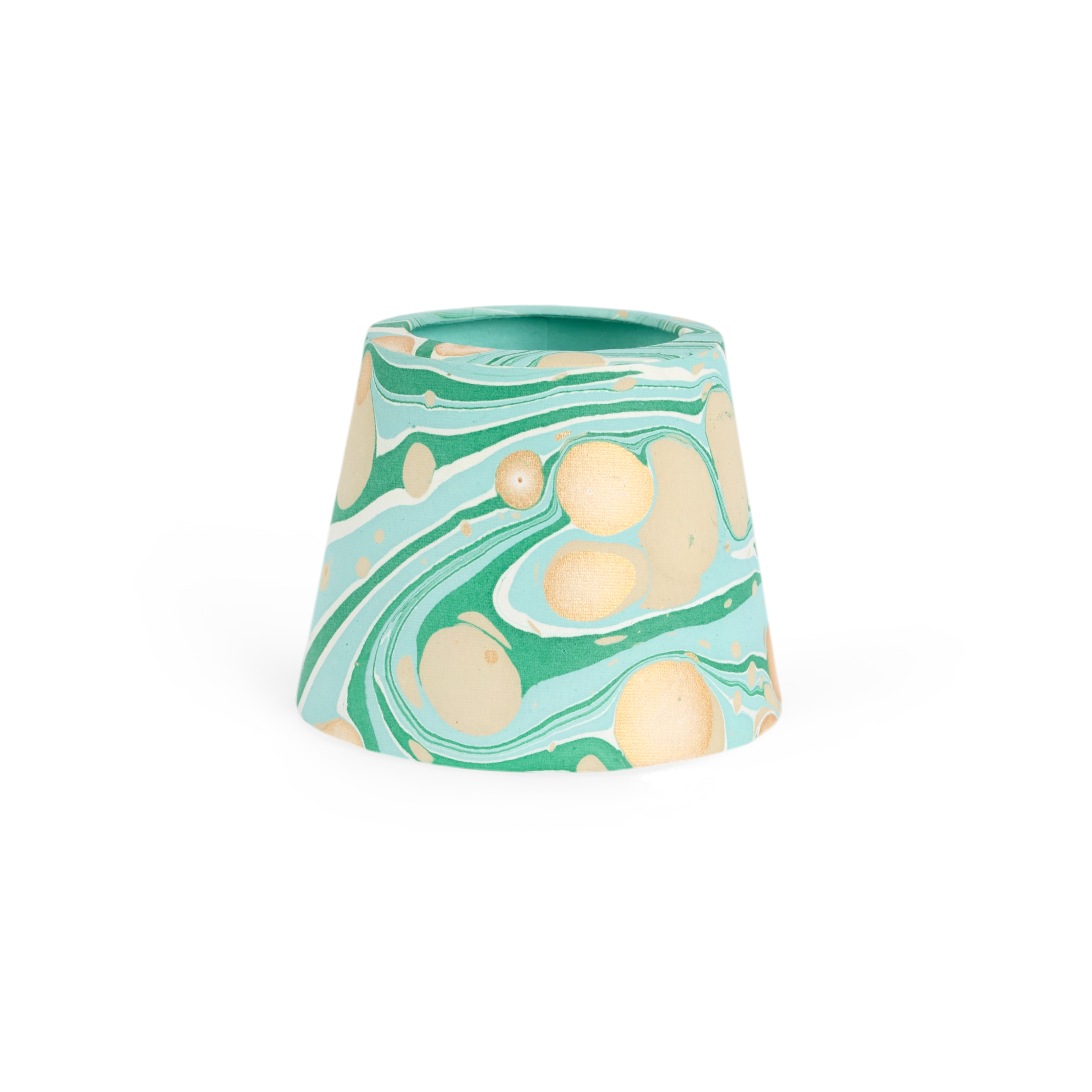 Celadon Green Fire Whirl – Hand Marbled Lampshade Cover (3.75" H x 4.5" W x 3.5" Ø | 100% Recycled Cotton Handmade Paper)
