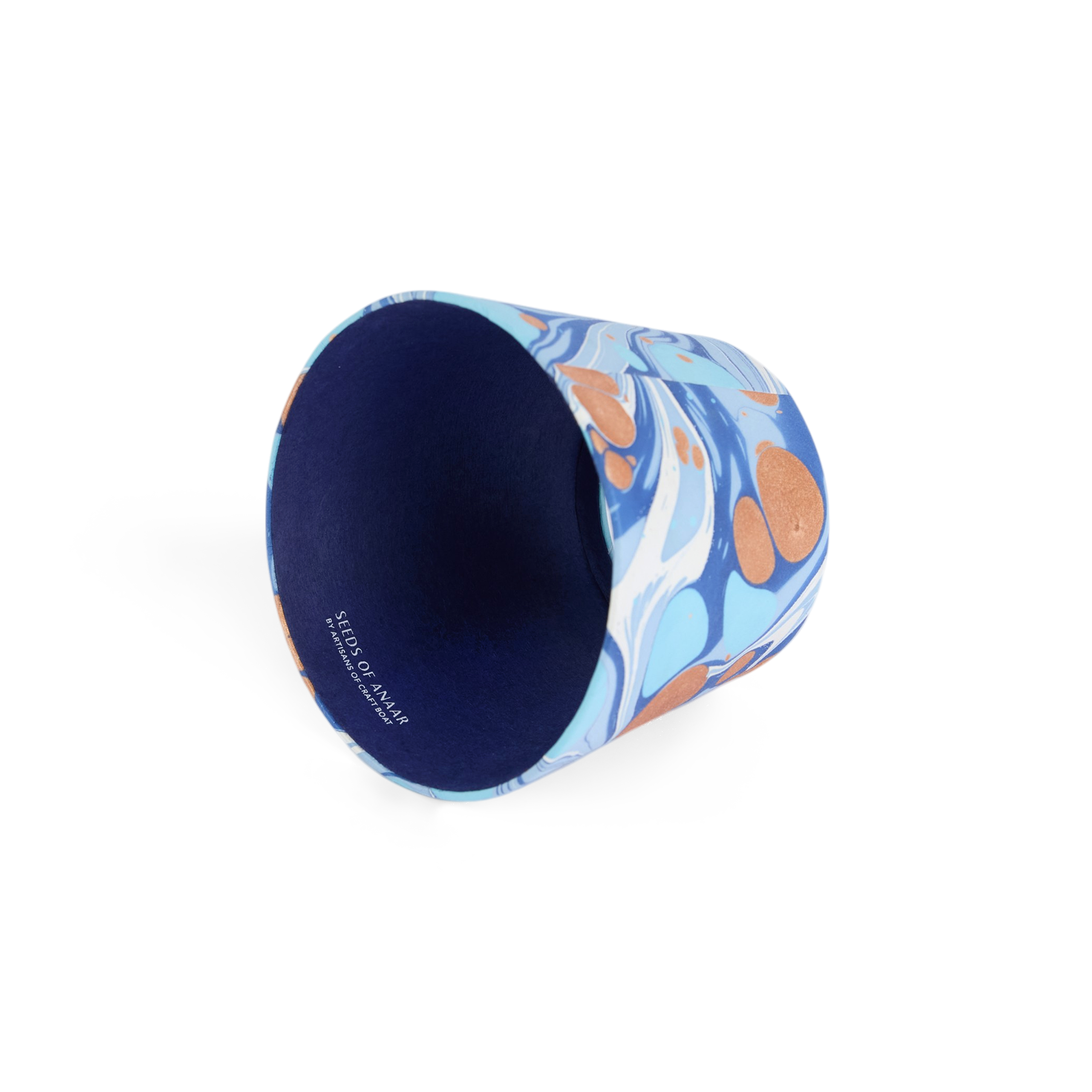 Harbor Blue Fire Whirl – Hand Marbled Lampshade Cover (3.75" H x 4.5" W x 3.5" Ø | 100% Recycled Cotton Handmade Paper)