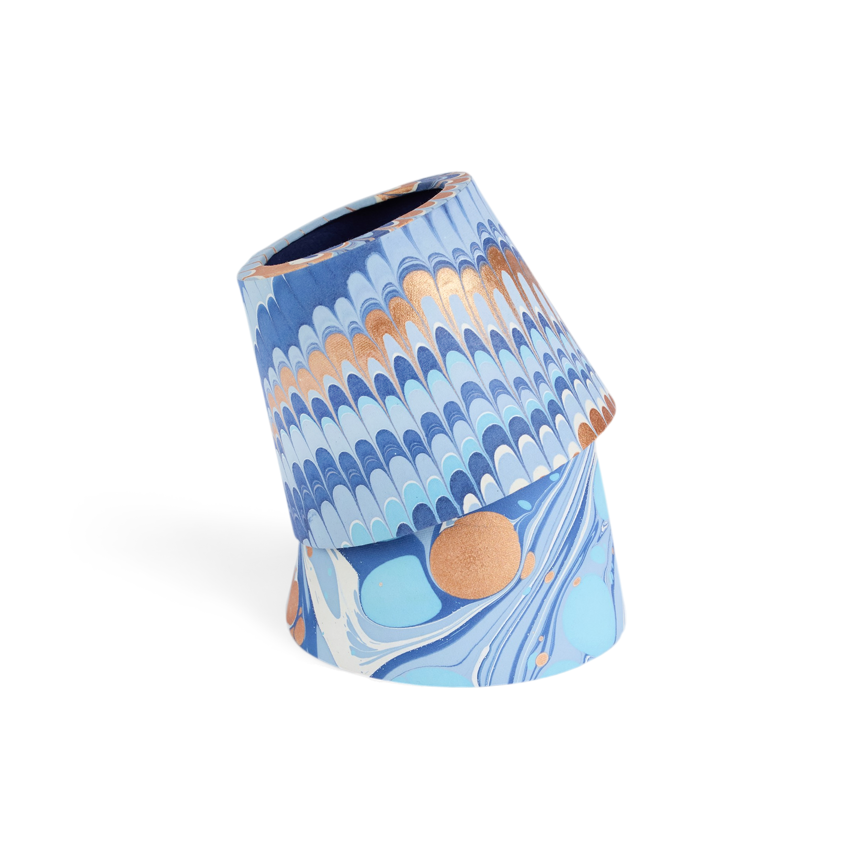 Harbor Blue Mountain – Hand Marbled Lampshade Cover (3.75" H x 4.5" W x 3.5" Ø | 100% Recycled Cotton Handmade Paper)
