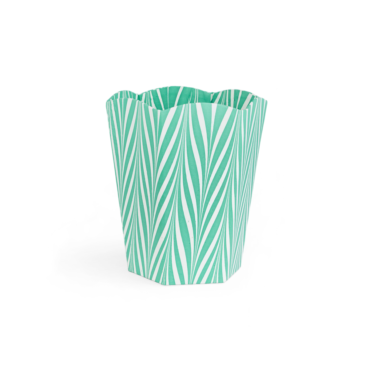 Celadon Green Banyan – Hand Marbled Scalloped Basket (9.5" W x 9.5" D x 12" H)