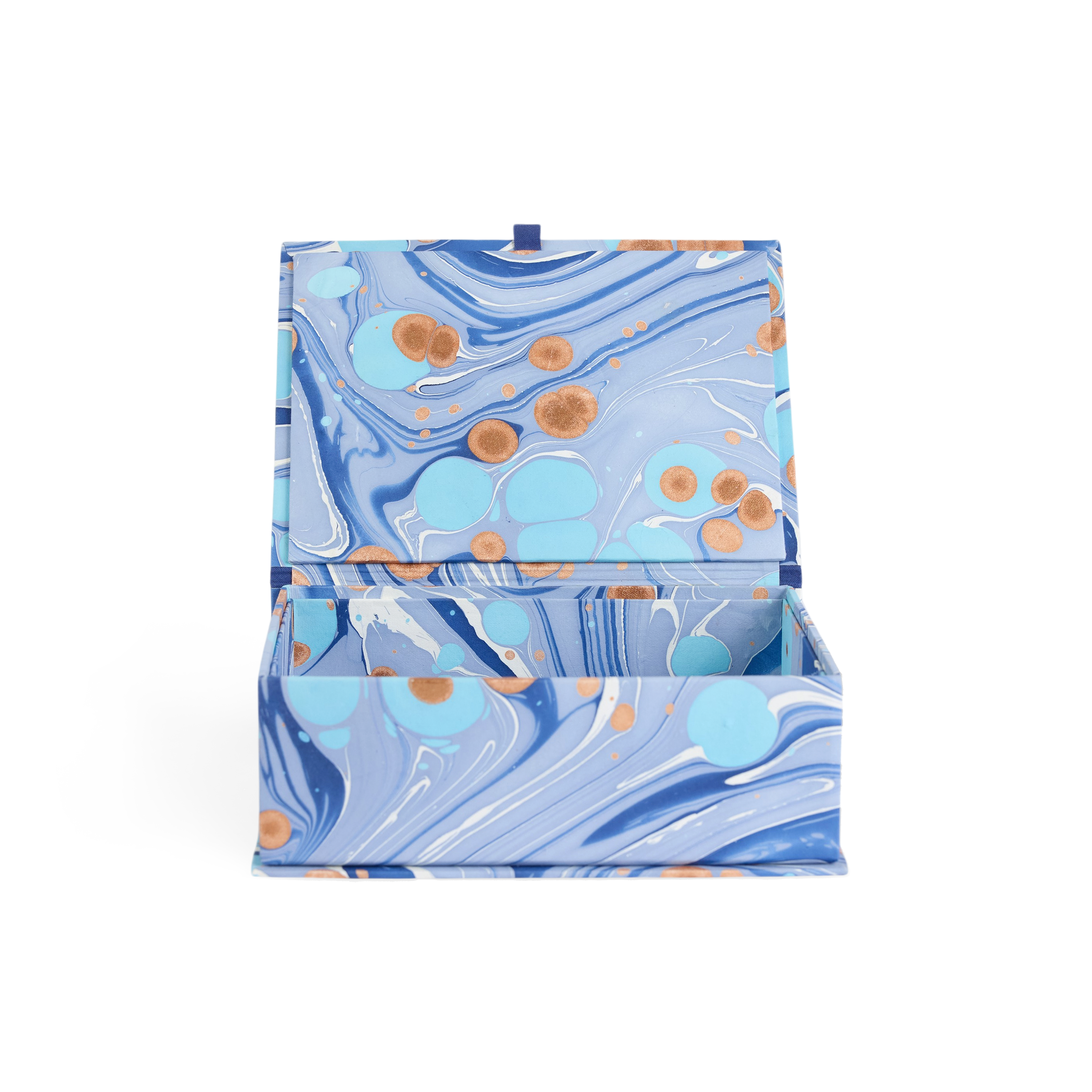 Harbor Blue Pebble – Hand Marbled Keepsake Box (9.5" x 7" x 3.5" | 100% Recycled Cotton Paper)