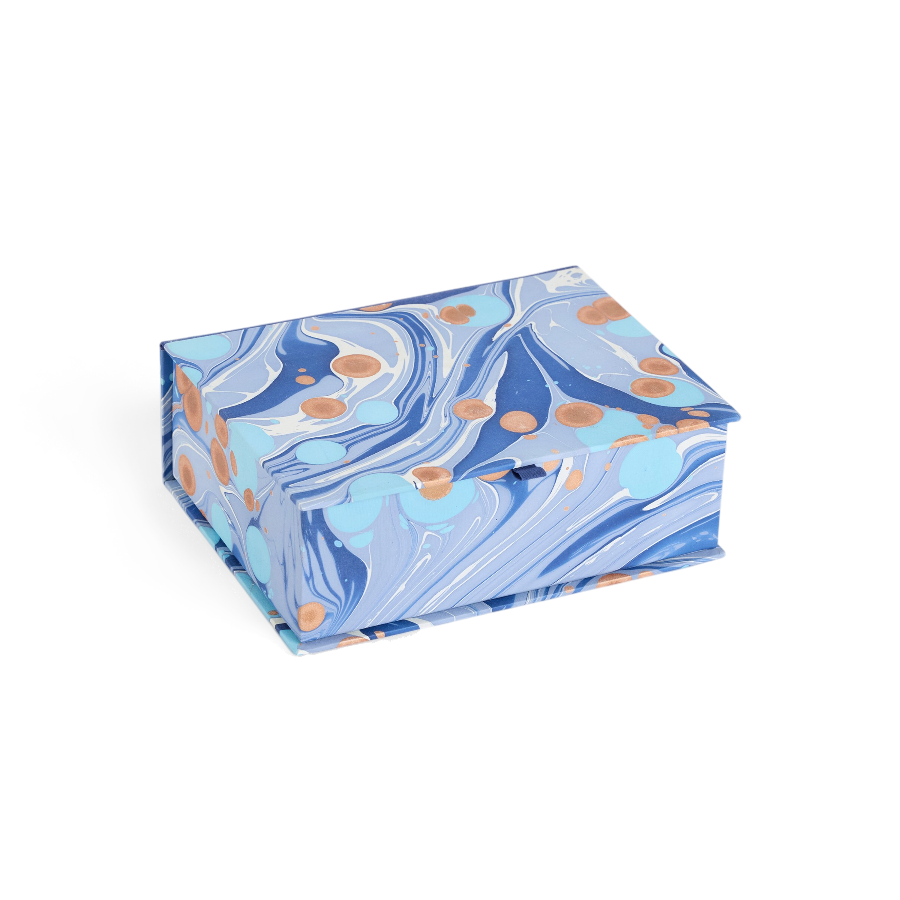 Harbor Blue Pebble – Hand Marbled Keepsake Box (9.5" x 7" x 3.5" | 100% Recycled Cotton Paper)