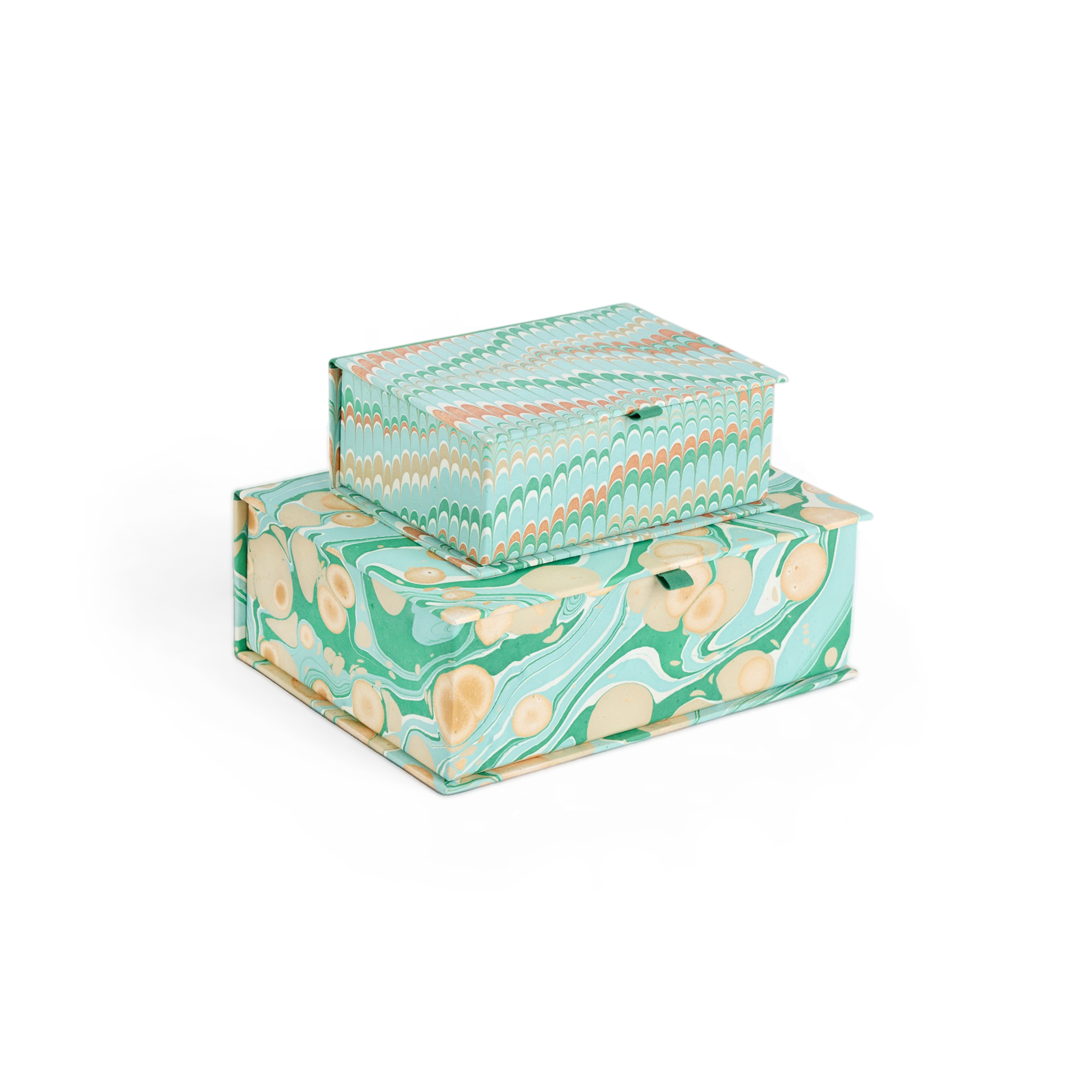 Celadon Green Mountain – Hand Marbled Keepsake Box (6.75” x 5” x 2.75” | 100% Recycled Cotton Paper)