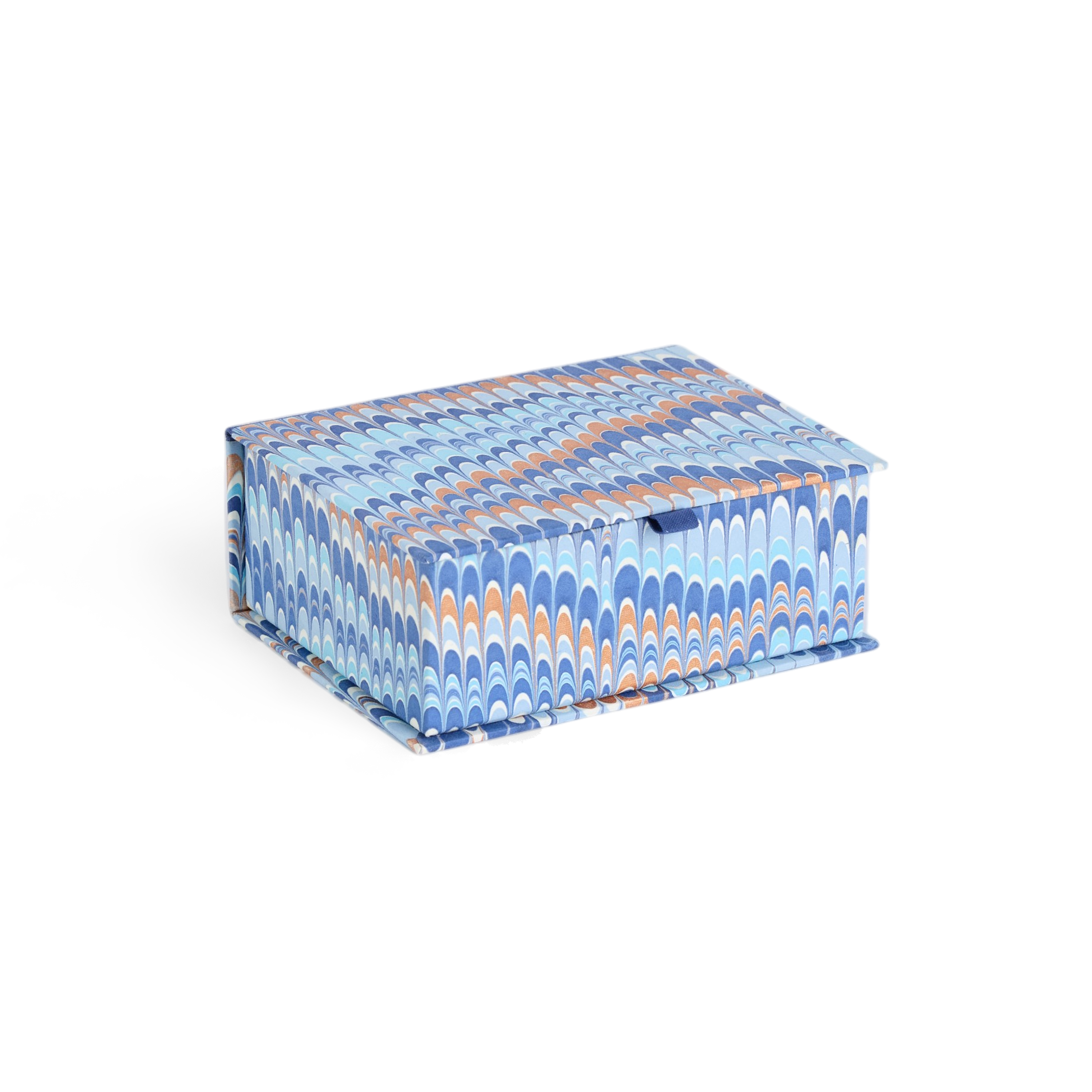 Harbor Blue Mountain – Hand Marbled Keepsake Box (6.75” x 5” x 2.75” | 100% Recycled Cotton Paper)