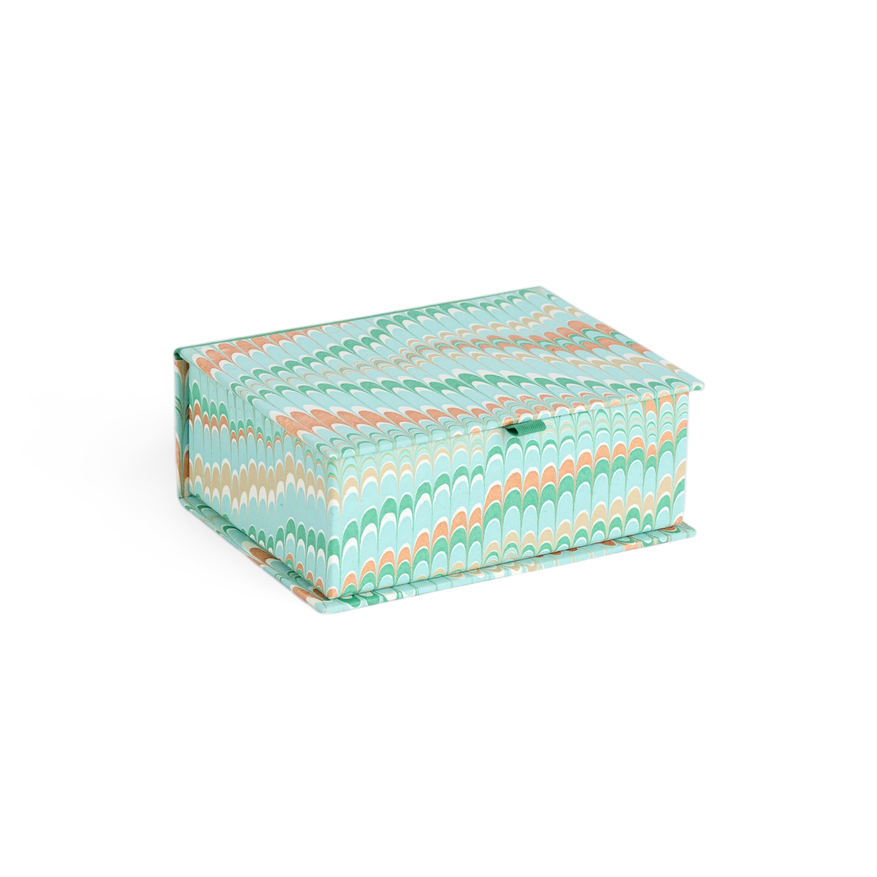 Celadon Green Mountain – Hand Marbled Keepsake Box (6.75” x 5” x 2.75” | 100% Recycled Cotton Paper)