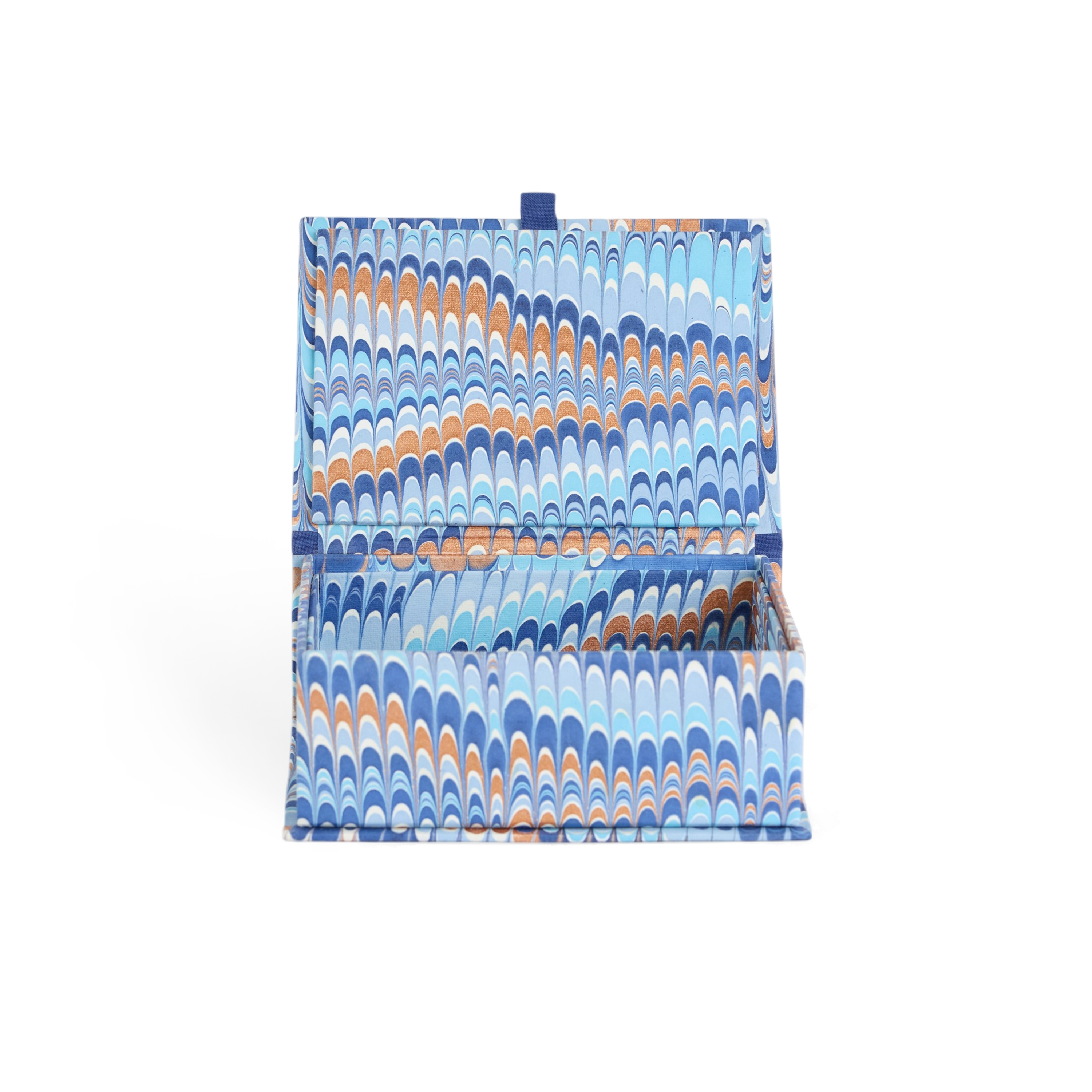 Harbor Blue Mountain – Hand Marbled Keepsake Box (6.75” x 5” x 2.75” | 100% Recycled Cotton Paper)