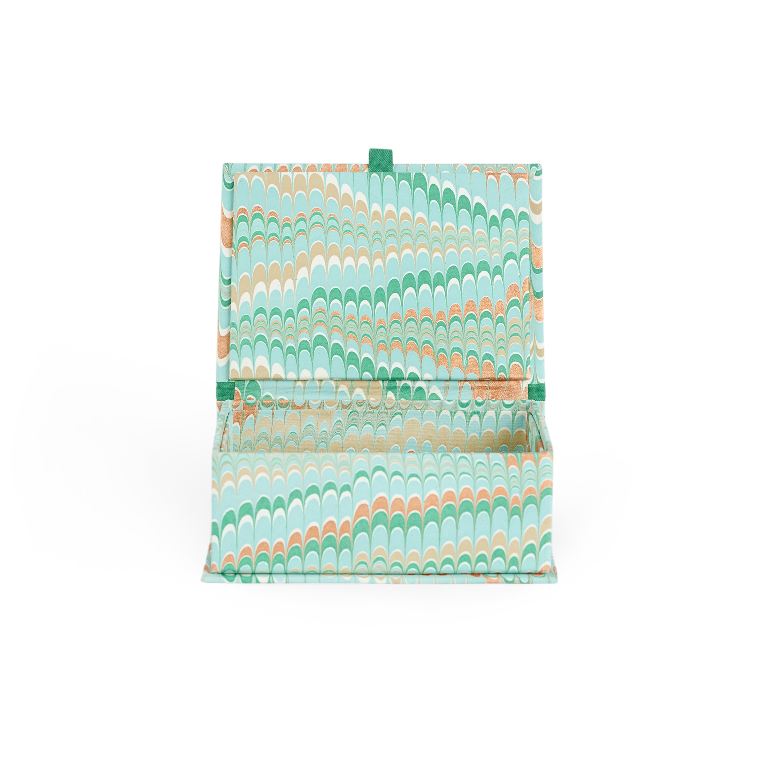 Celadon Green Mountain – Hand Marbled Keepsake Box (6.75” x 5” x 2.75” | 100% Recycled Cotton Paper)