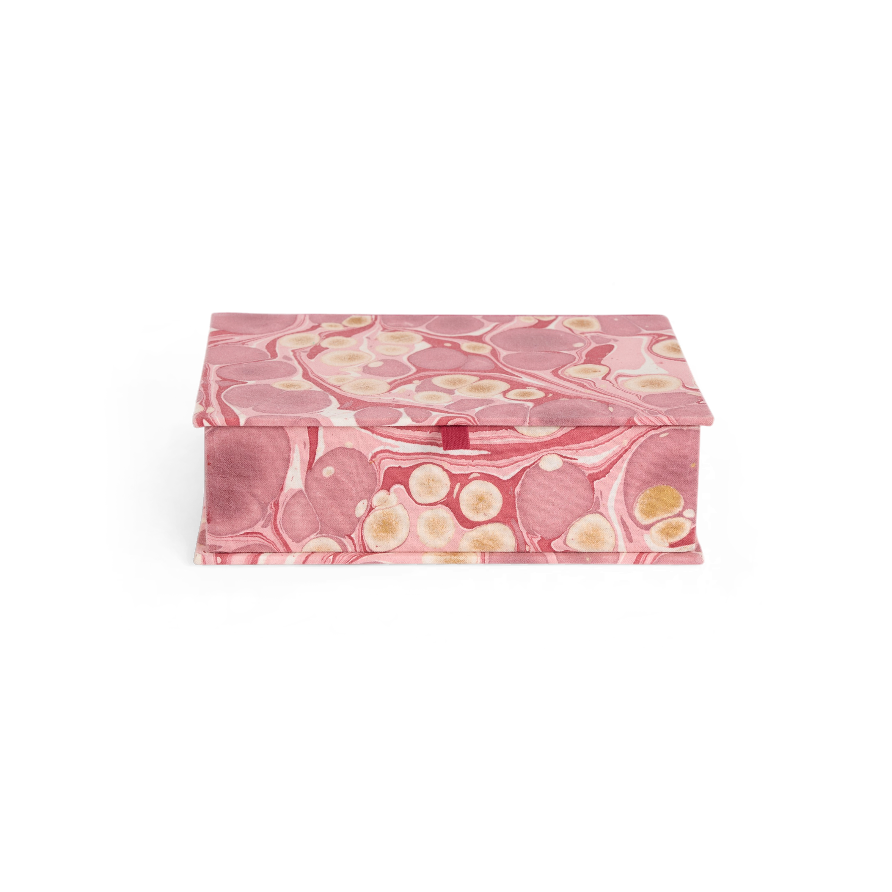Garnet Red Pebble – Hand Marbled Keepsake Jewellery Box (9.5” x 7” x 3.5” | 100% Cotton Casement)
