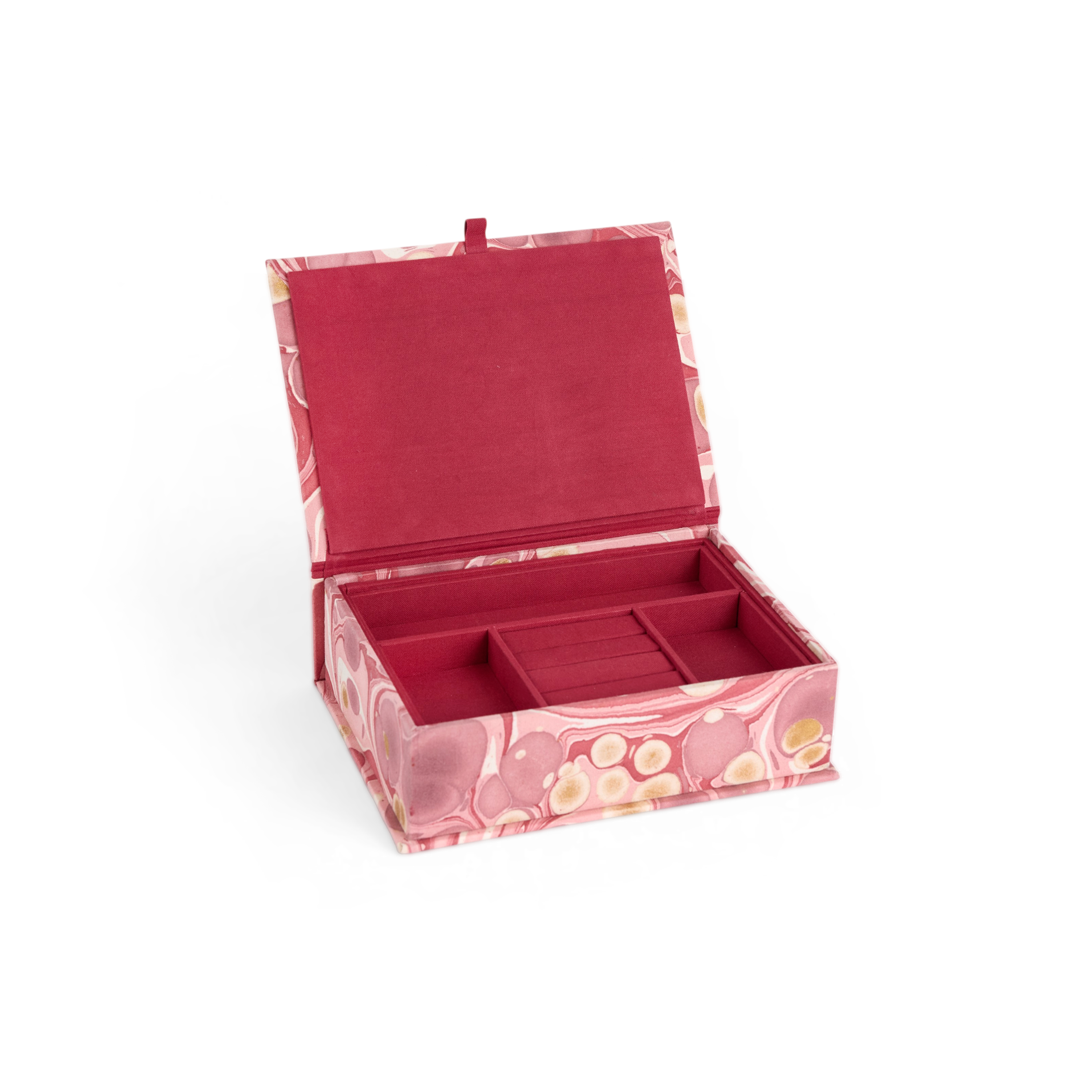 Garnet Red Pebble – Hand Marbled Keepsake Jewellery Box (9.5” x 7” x 3.5” | 100% Cotton Casement)