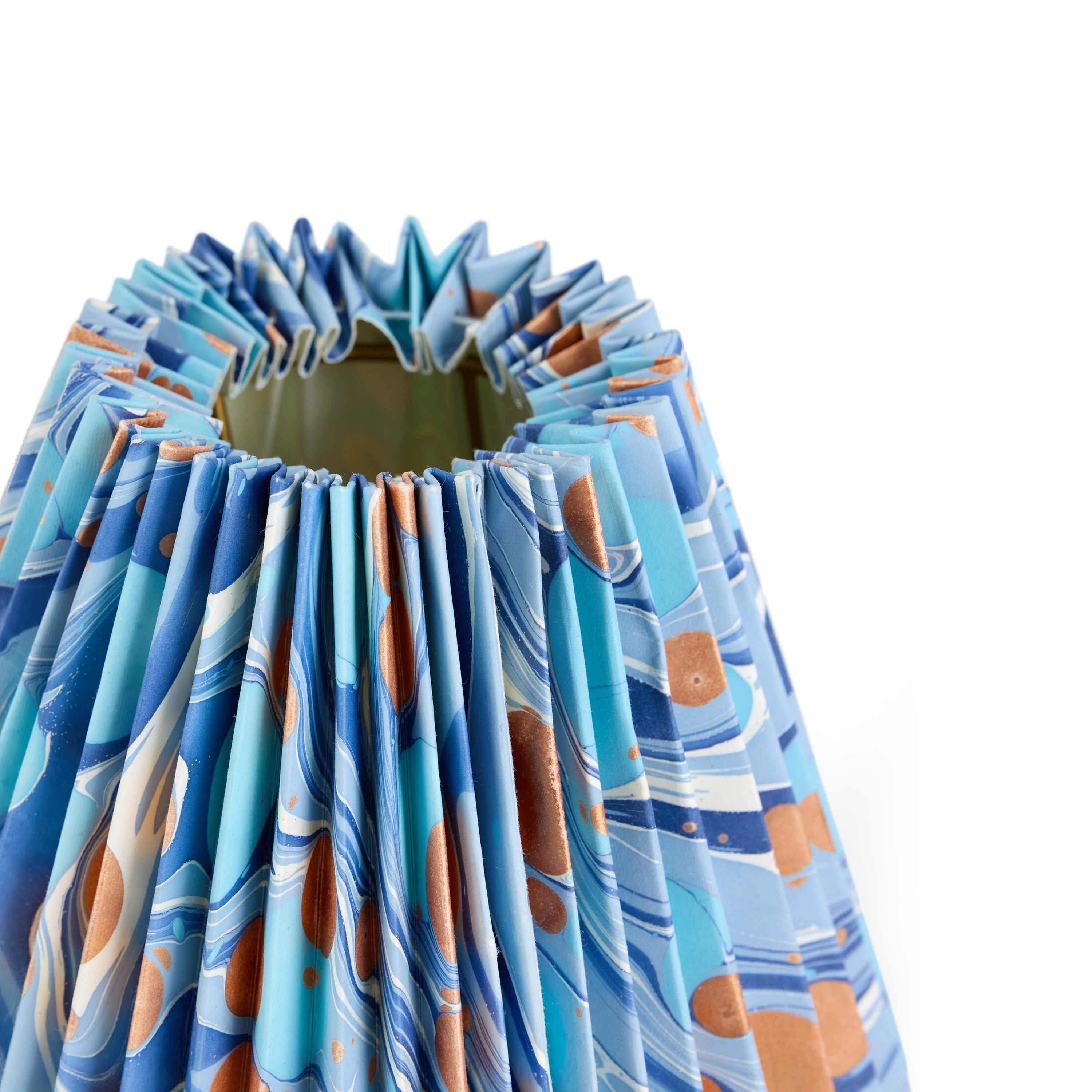 Harbor Blue Pebble – Hand Marbled Pleated Lampshade ( 8” H X 10” W x 5.5 Ø | 100% Recycled Cotton Paper)