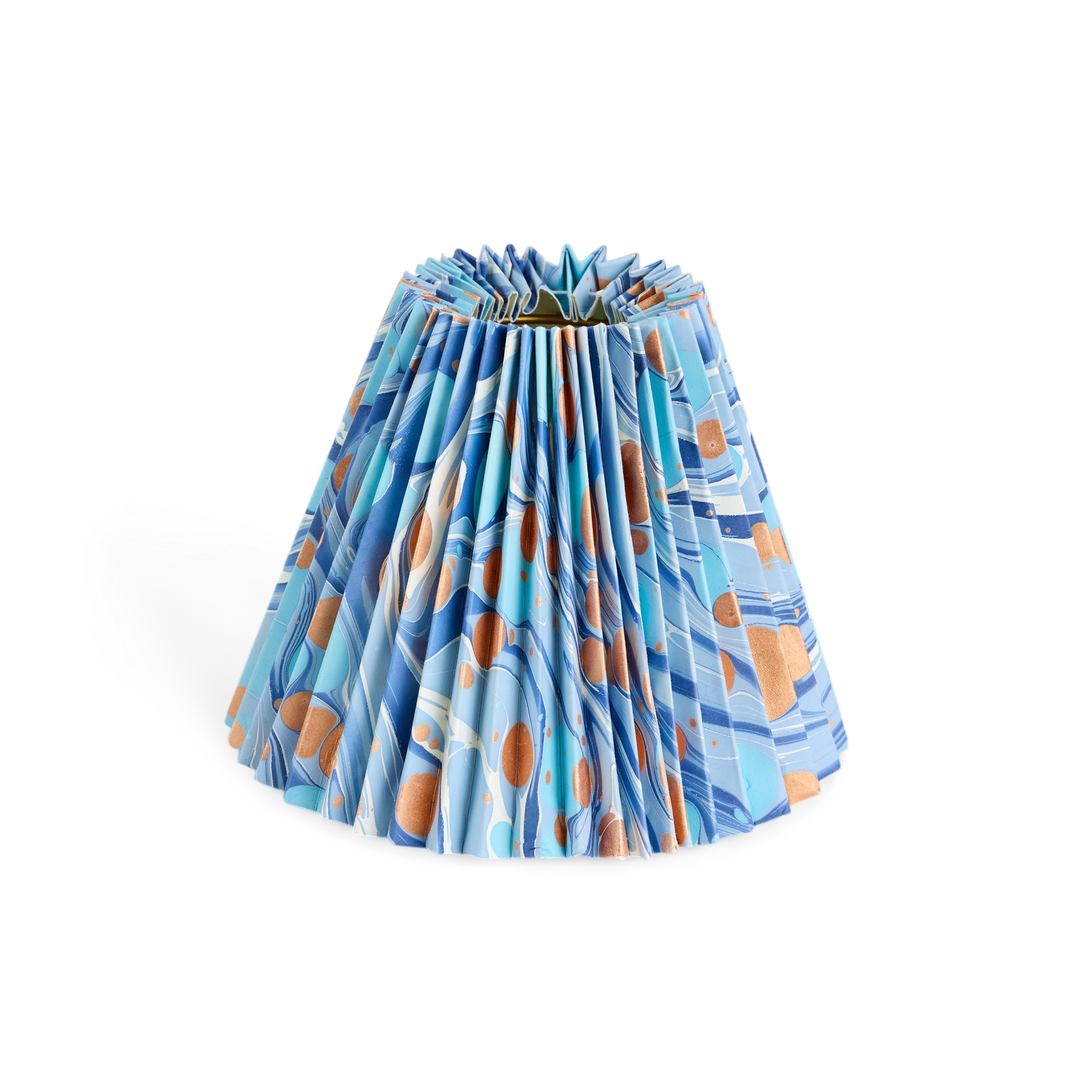 Harbor Blue Pebble – Hand Marbled Pleated Lampshade ( 8” H X 10” W x 5.5 Ø | 100% Recycled Cotton Paper)