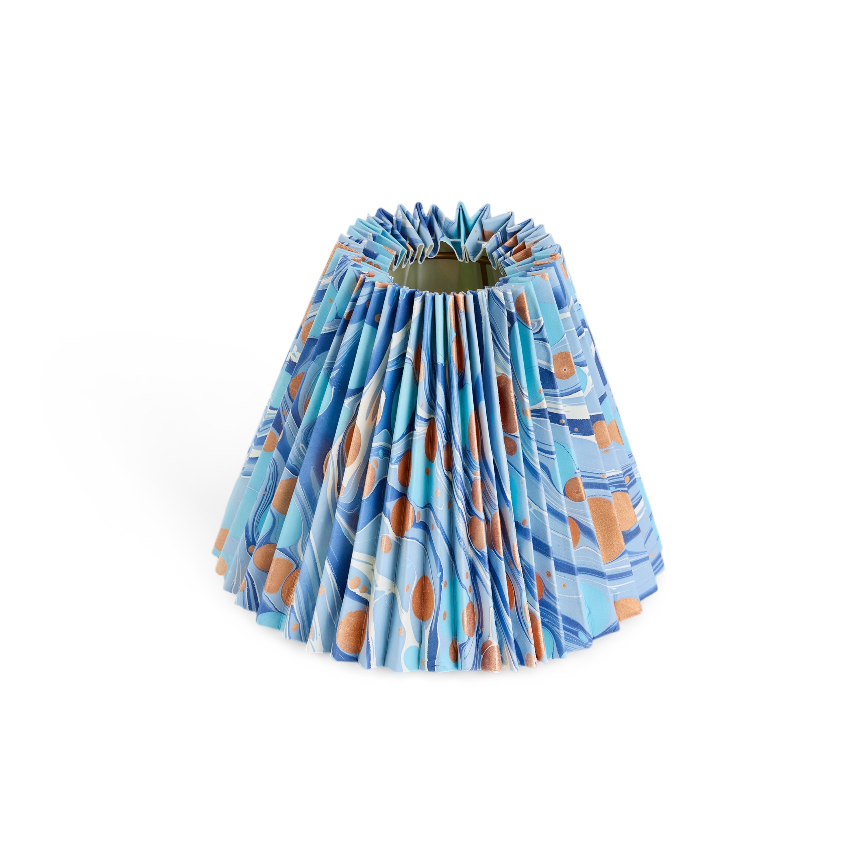 Harbor Blue Pebble – Hand Marbled Pleated Lampshade ( 8” H X 10” W x 5.5 Ø | 100% Recycled Cotton Paper)