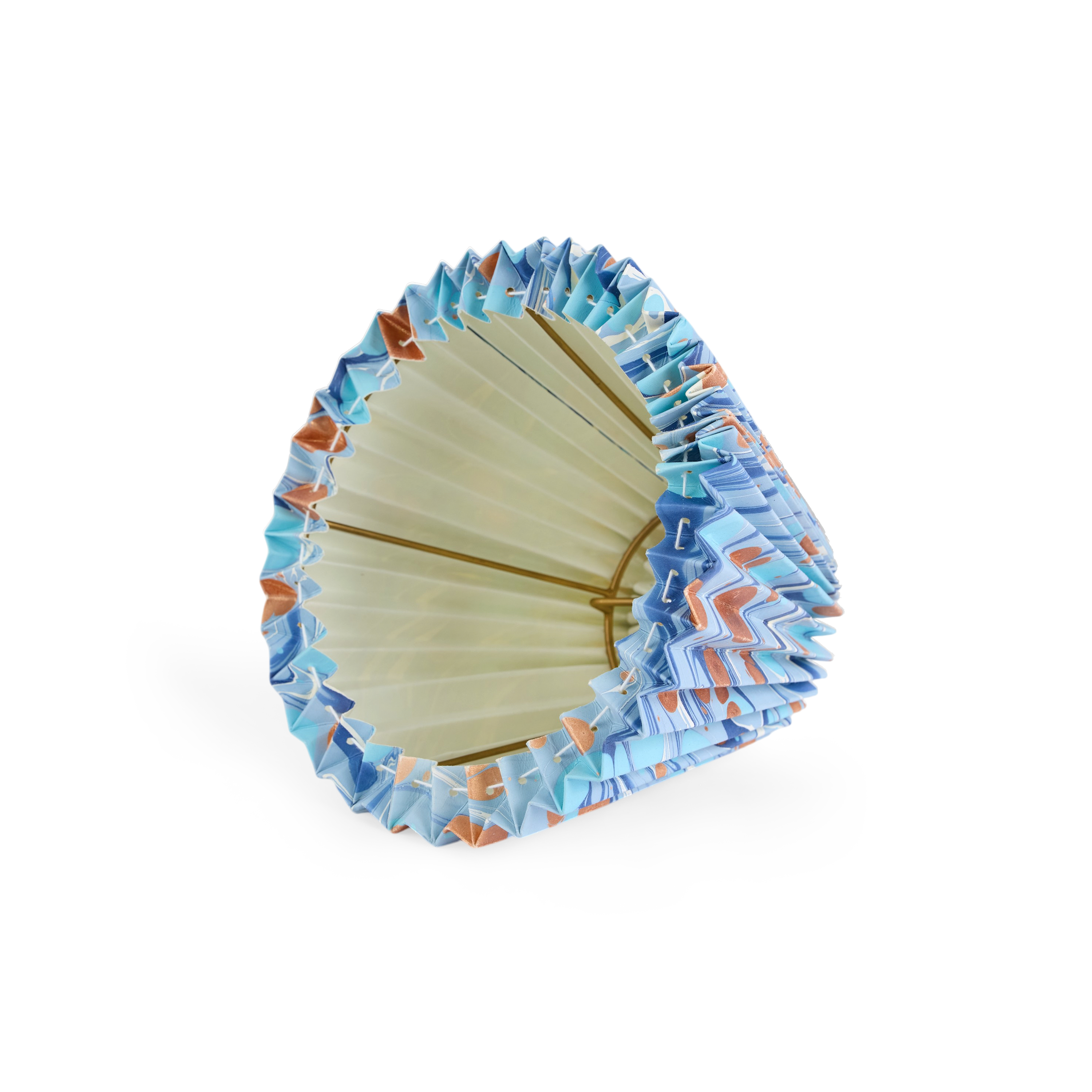 Harbor Blue Pebble – Hand Marbled Pleated Lampshade ( 8” H X 10” W x 5.5 Ø | 100% Recycled Cotton Paper)