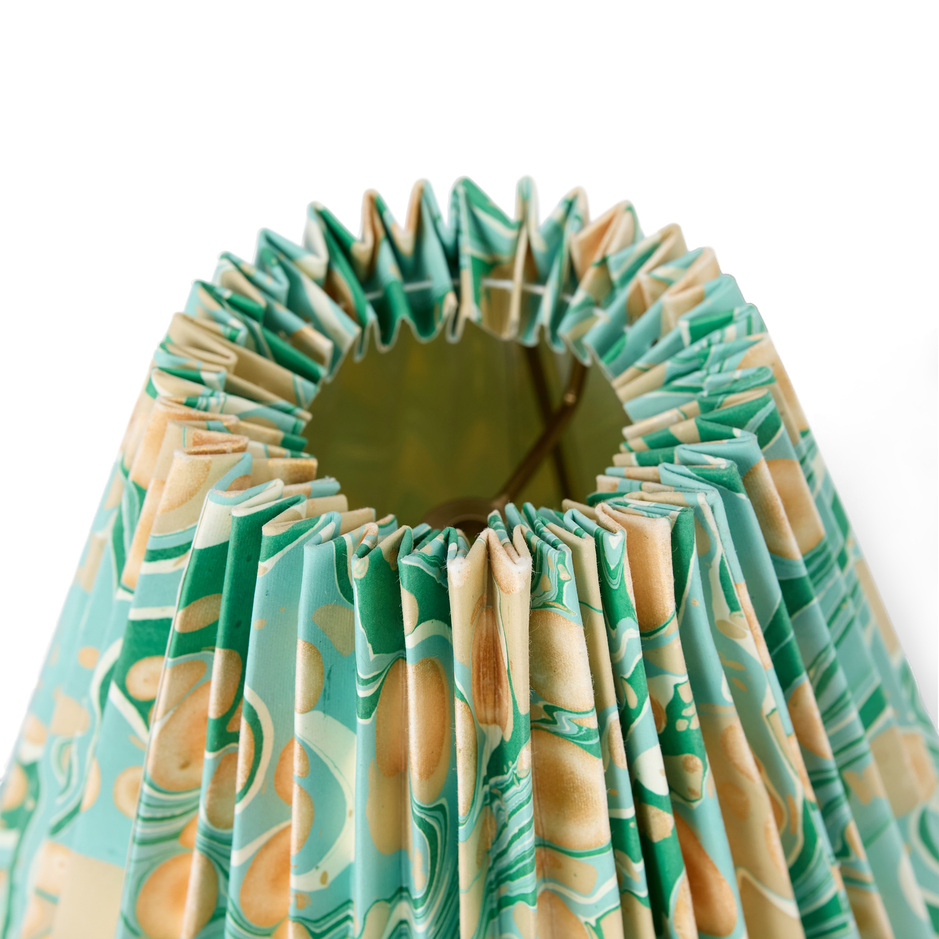 Celadon Green Pebble – Hand Marbled Pleated Lampshade ( 8” H X 10” W x 5.5 Ø | 100% Recycled Cotton Paper)