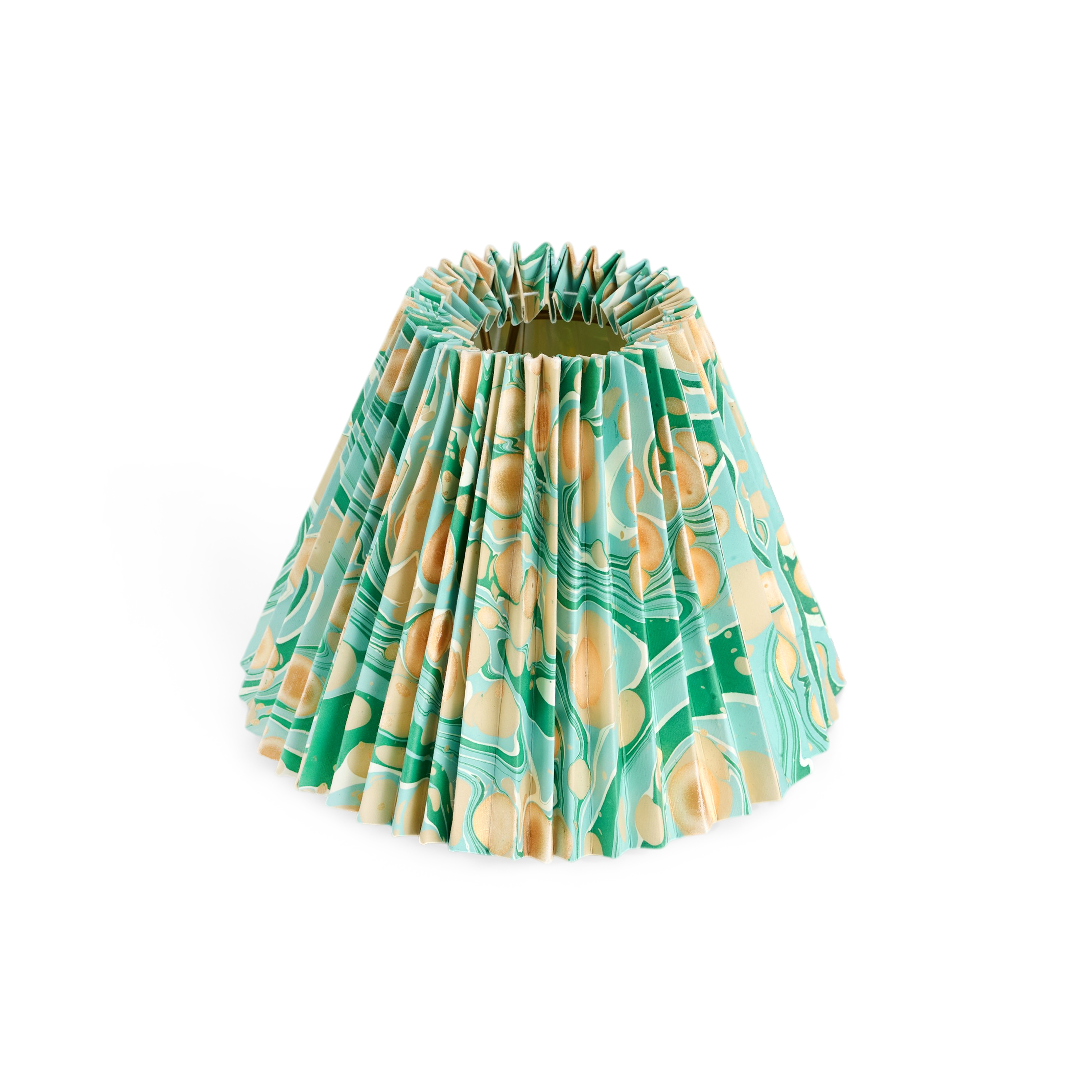 Celadon Green Pebble – Hand Marbled Pleated Lampshade ( 8” H X 10” W x 5.5 Ø | 100% Recycled Cotton Paper)