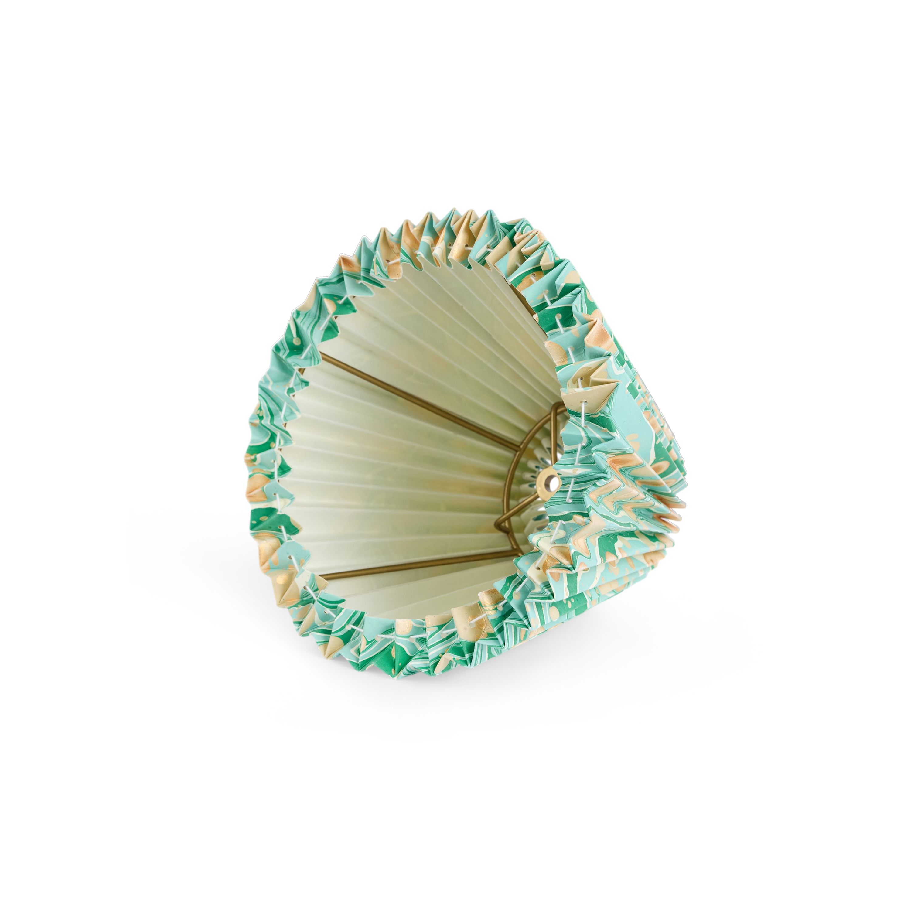 Celadon Green Pebble – Hand Marbled Pleated Lampshade ( 8” H X 10” W x 5.5 Ø | 100% Recycled Cotton Paper)